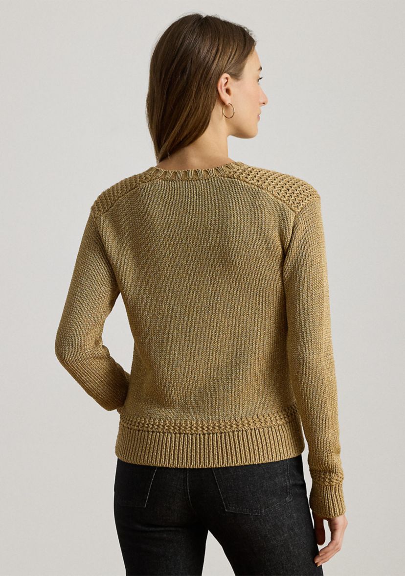Petite Metallic Cotton-Blend Crewneck Sweater