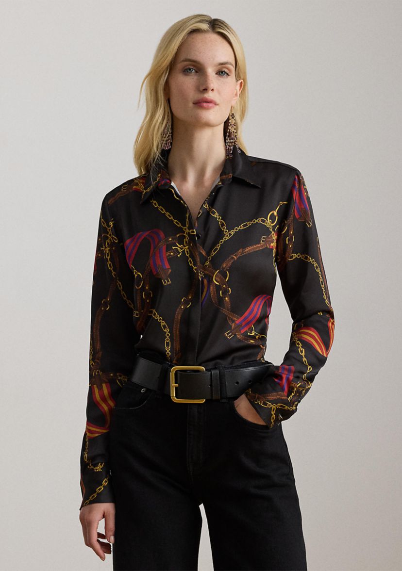 Petite Classic Fit Belting-Print Satin Shirt