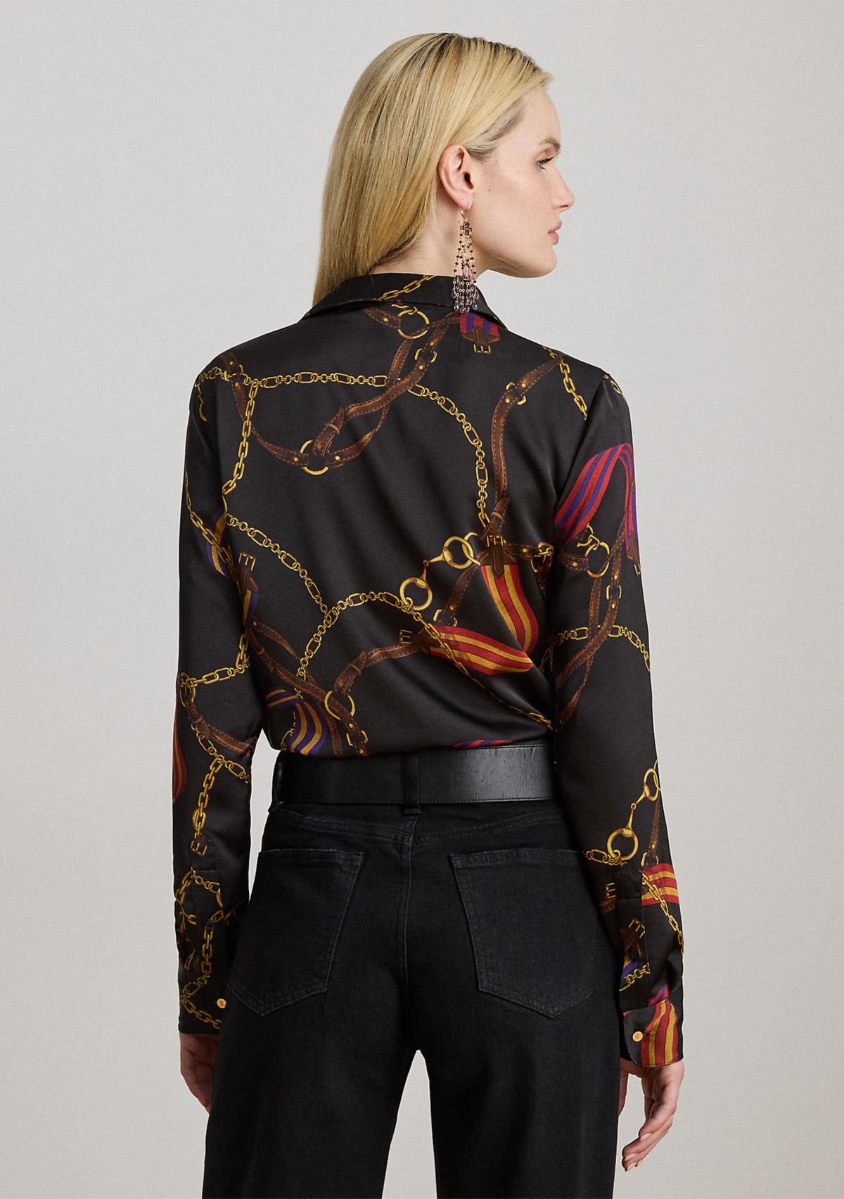 Petite Classic Fit Belting-Print Satin Shirt
