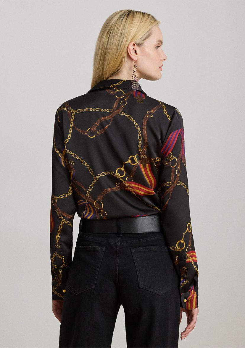 Petite Classic Fit Belting-Print Satin Shirt