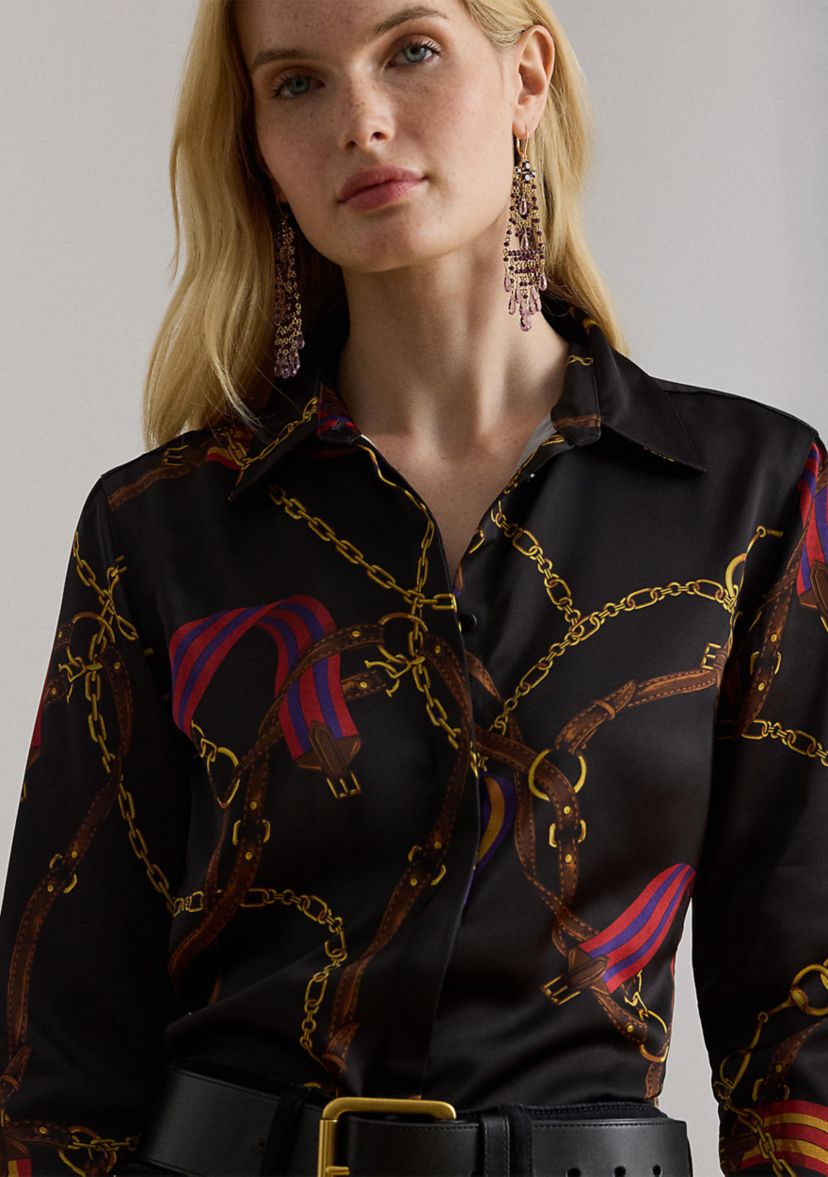Petite Classic Fit Belting-Print Satin Shirt