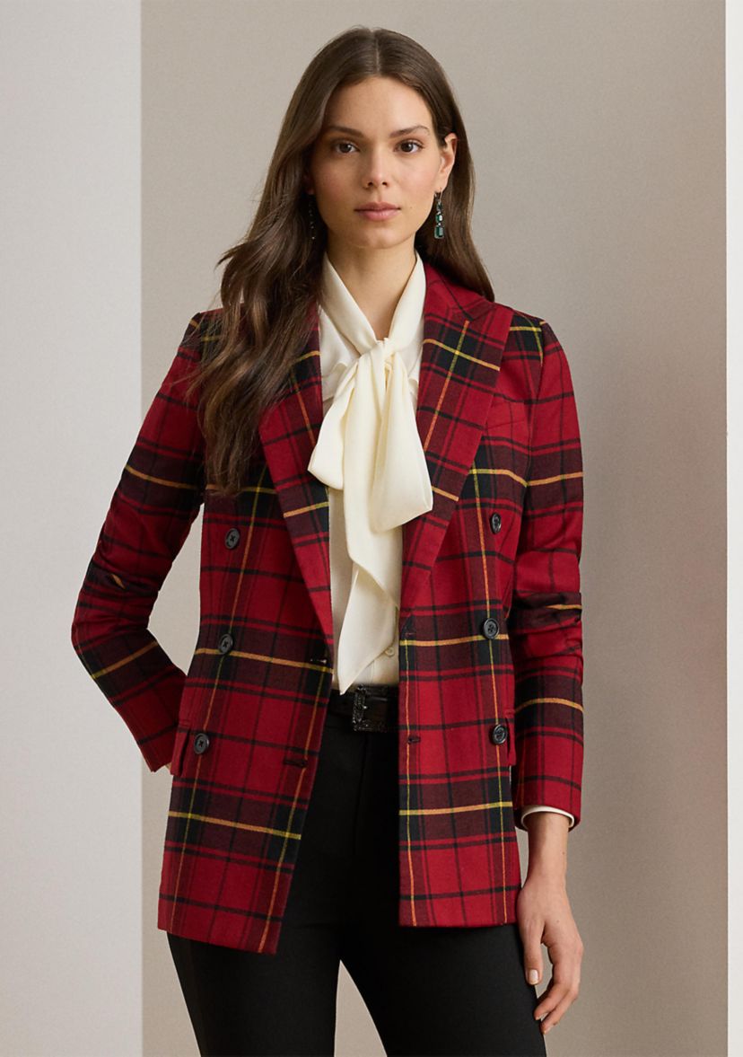 Petite Plaid Double-Breasted Wool-Blend Blazer