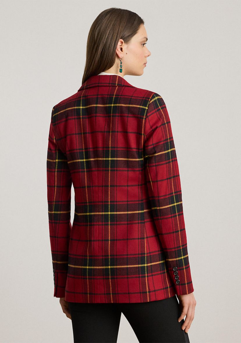 Petite Plaid Double-Breasted Wool-Blend Blazer