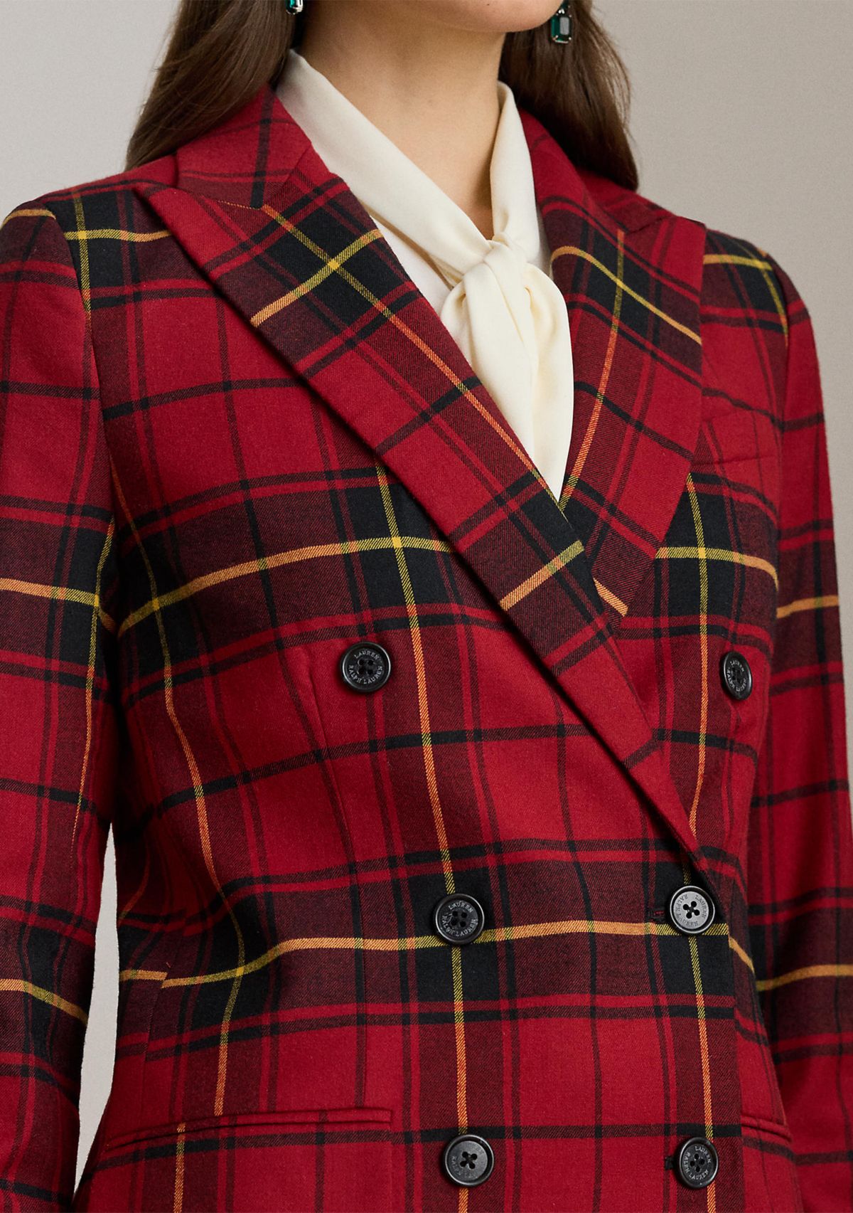 Petite Plaid Double-Breasted Wool-Blend Blazer