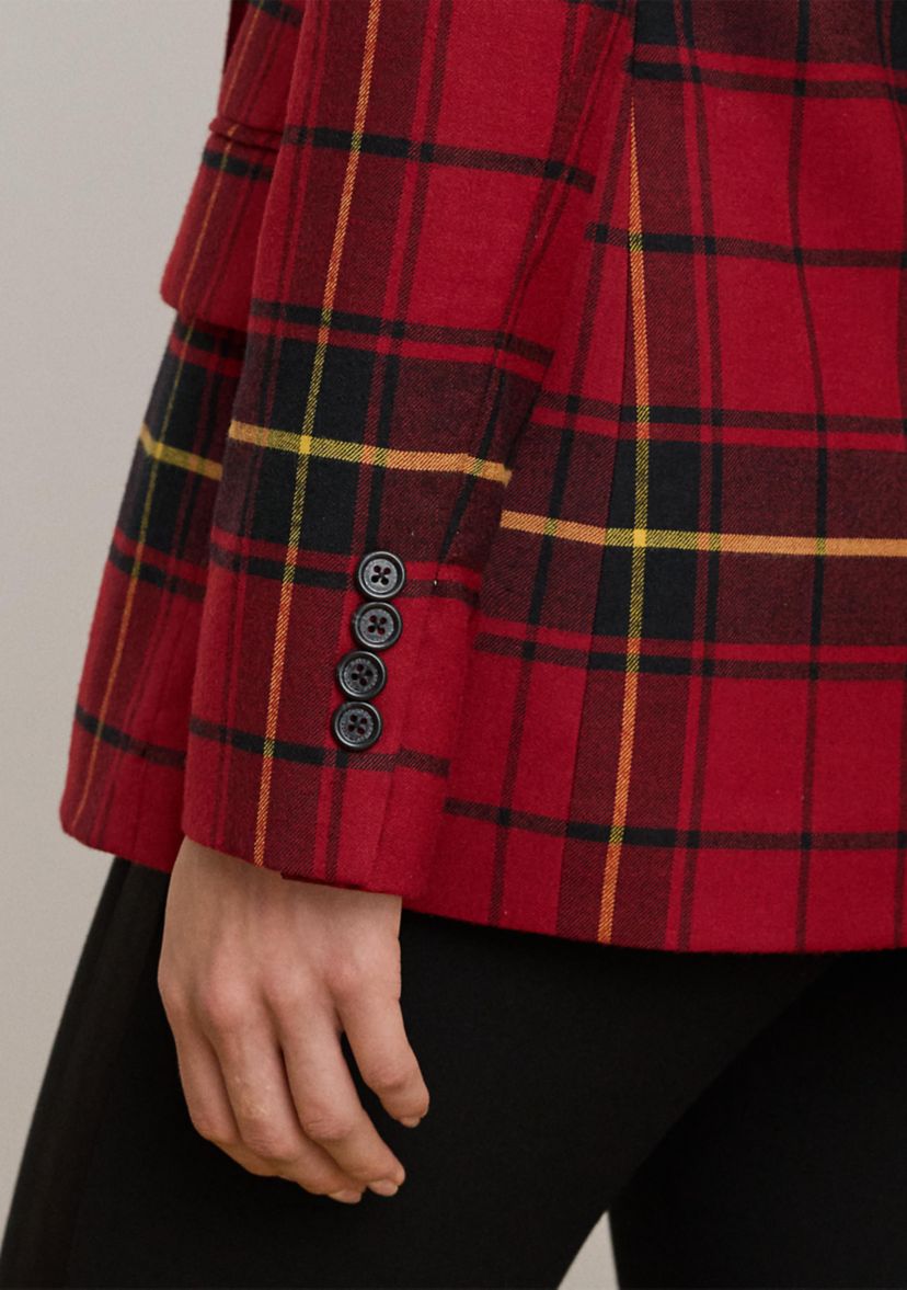 Petite Plaid Double-Breasted Wool-Blend Blazer