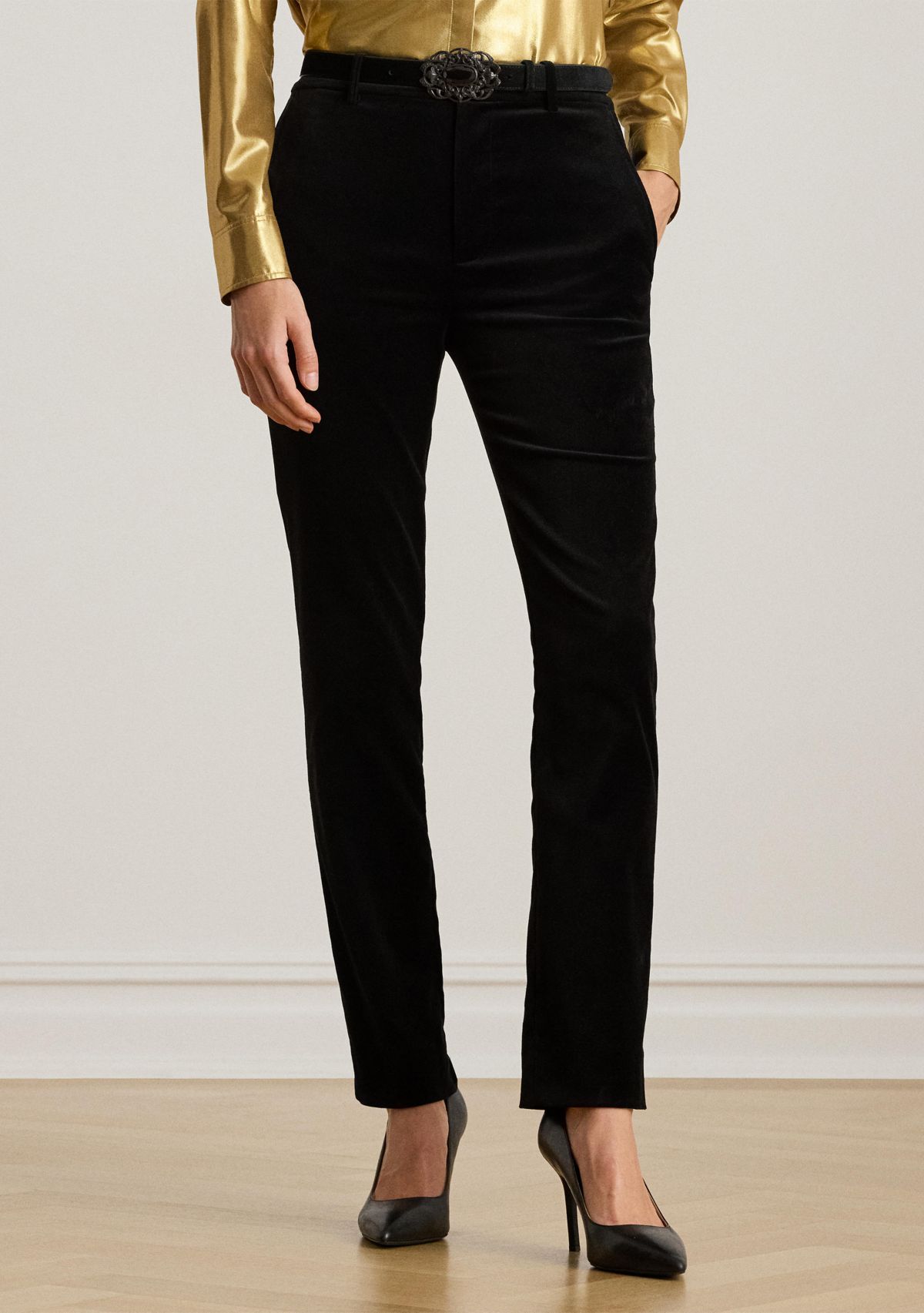 Petite Stretch Velvet Cropped Pants