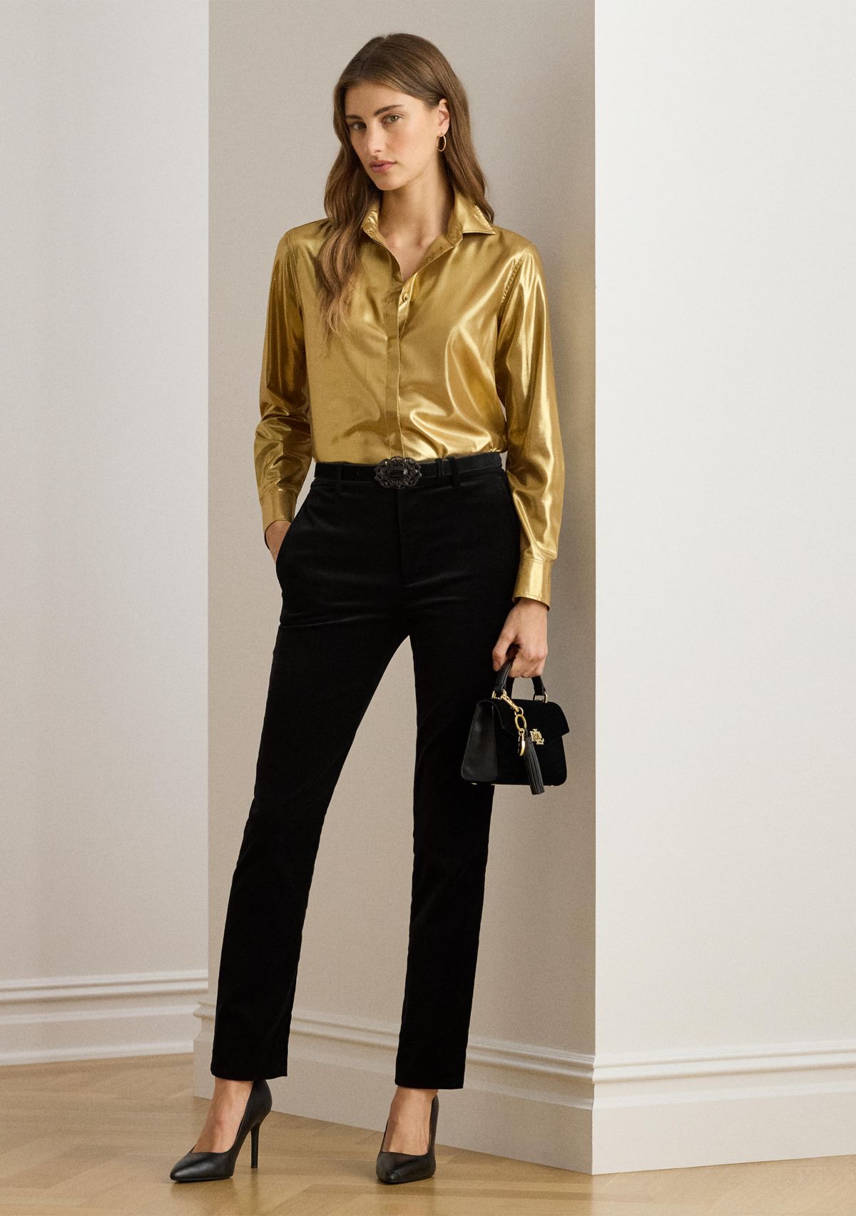 Petite Stretch Velvet Cropped Pants