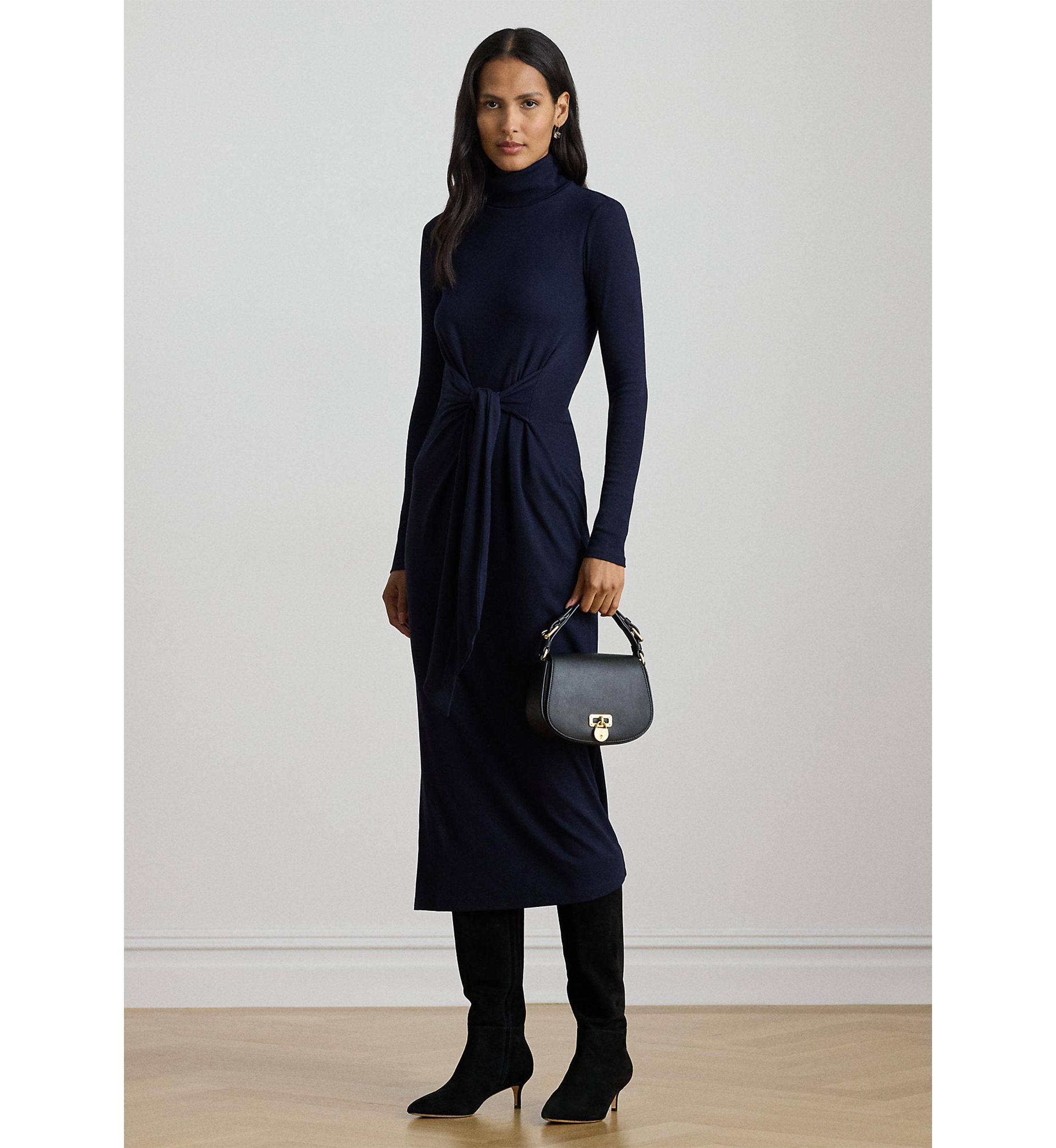 Petite Tie-Front Turtleneck Dress