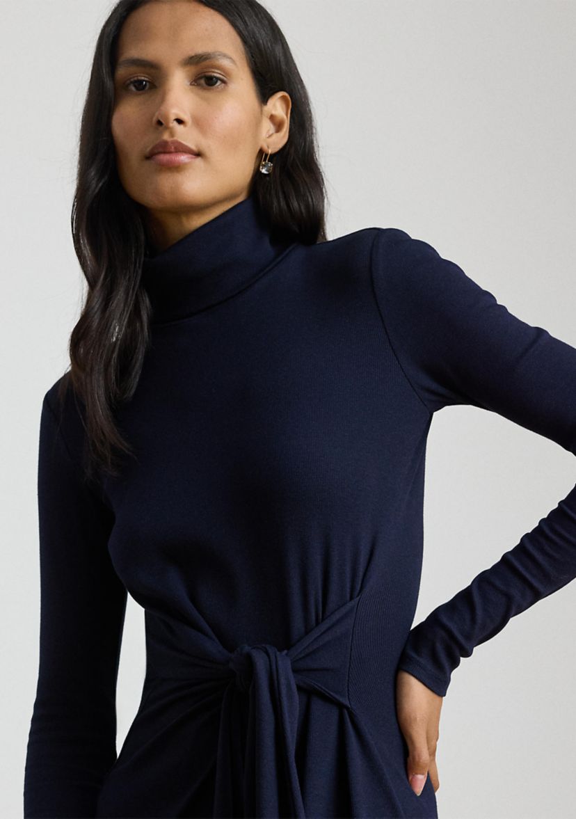 Petite Tie-Front Turtleneck Dress
