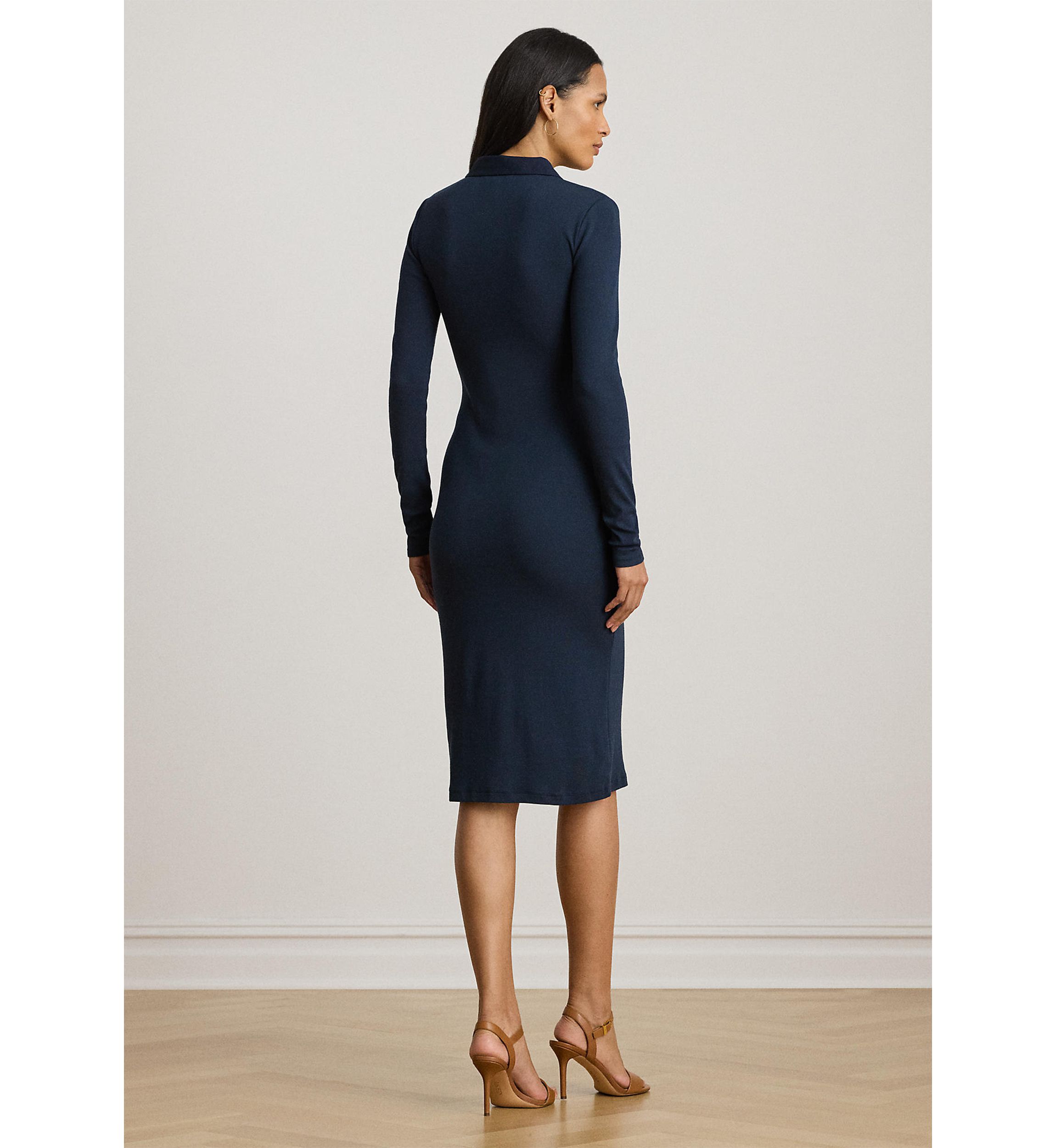 Petite Rib-Knit Cotton-Blend Polo Dress