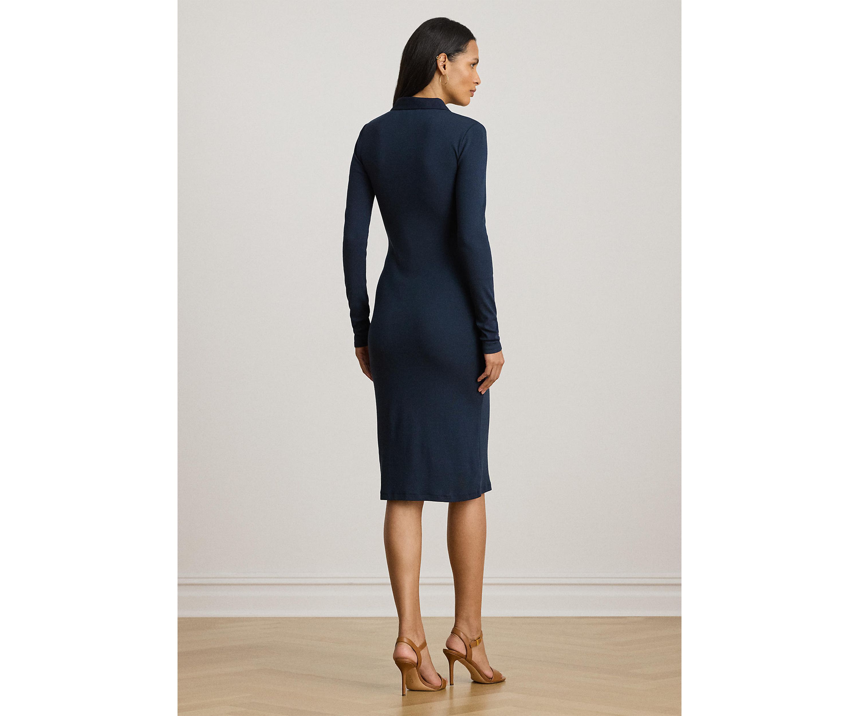 Petite Rib-Knit Cotton-Blend Polo Dress