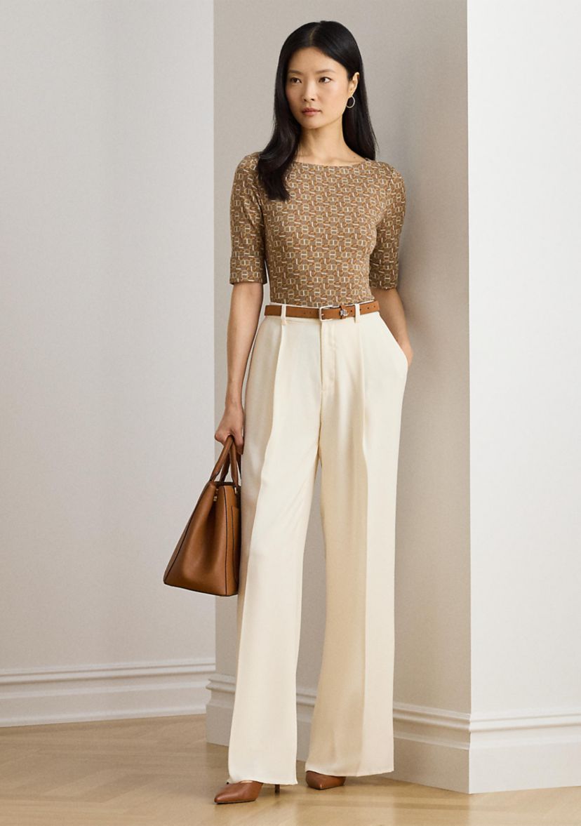 Petite Geo-Print Stretch Cotton Boatneck Tee