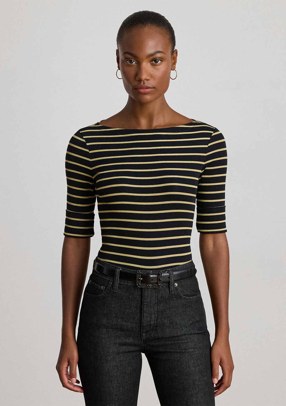 Petite Metallic Striped Boatneck Top