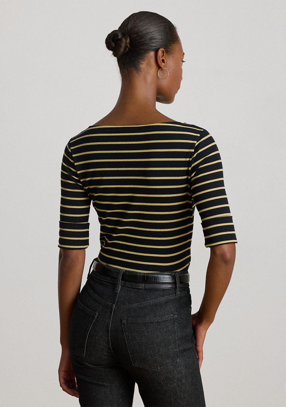 Petite Metallic Striped Boatneck Top