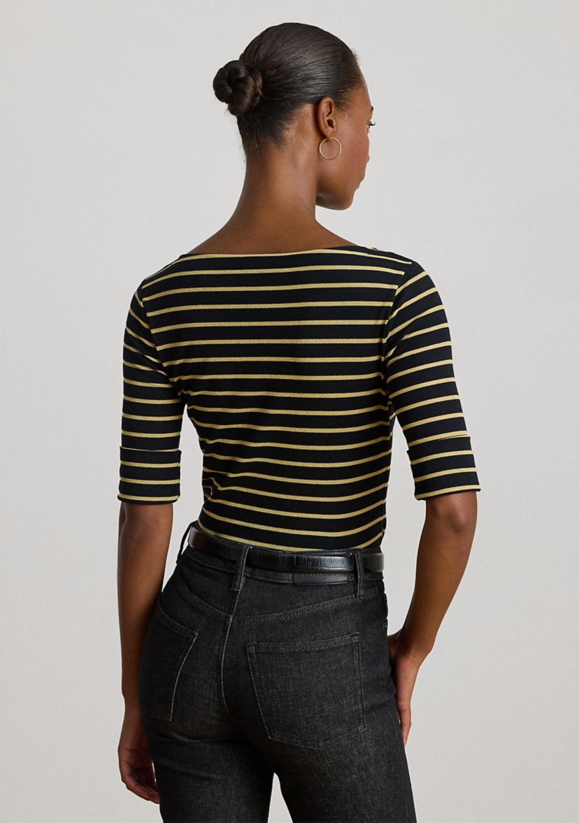 Petite Metallic Striped Boatneck Top