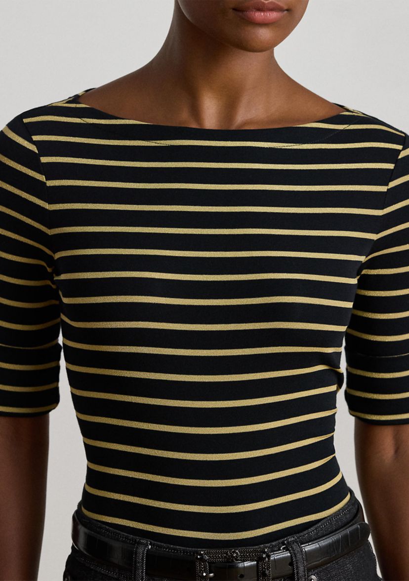 Petite Metallic Striped Boatneck Top