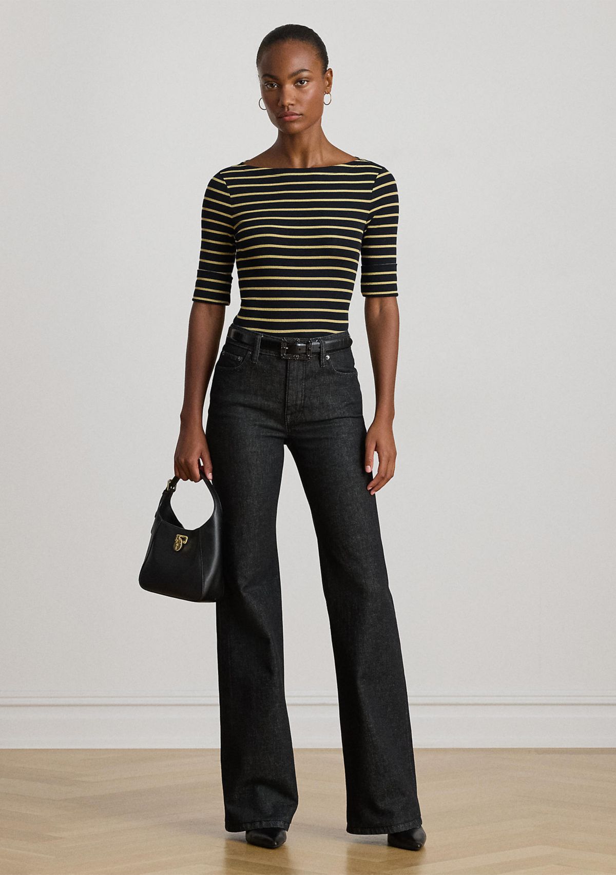 Petite Metallic Striped Boatneck Top