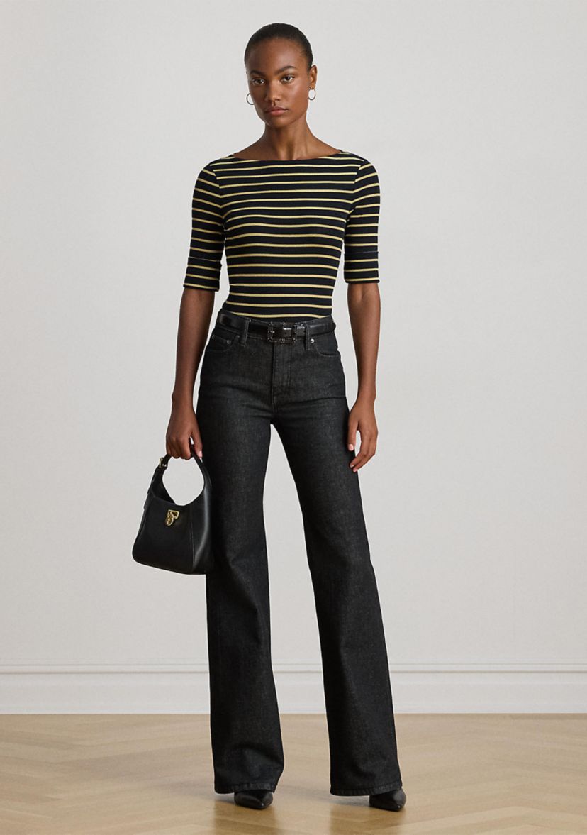 Petite Metallic Striped Boatneck Top