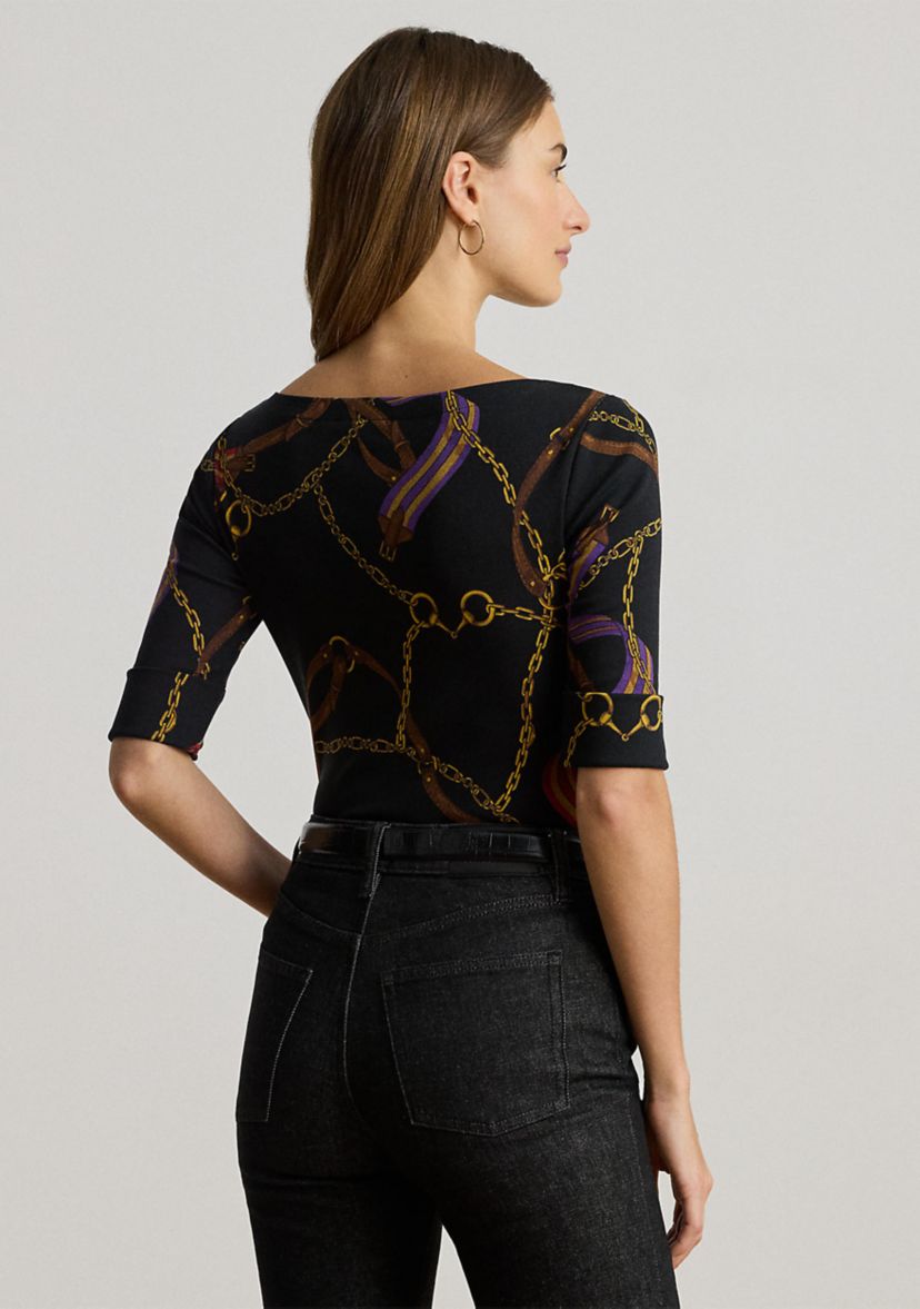 Petite Print Stretch Cotton Boatneck Top
