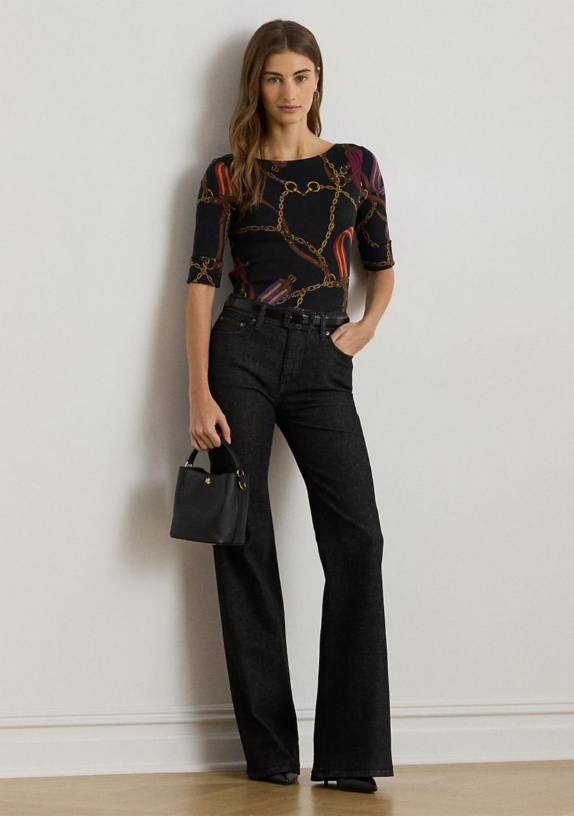 Petite Print Stretch Cotton Boatneck Top