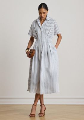 Lauren Ralph Lauren Women's Petite Striped Pleated Broadcloth Shirtdress, Blue, 14P