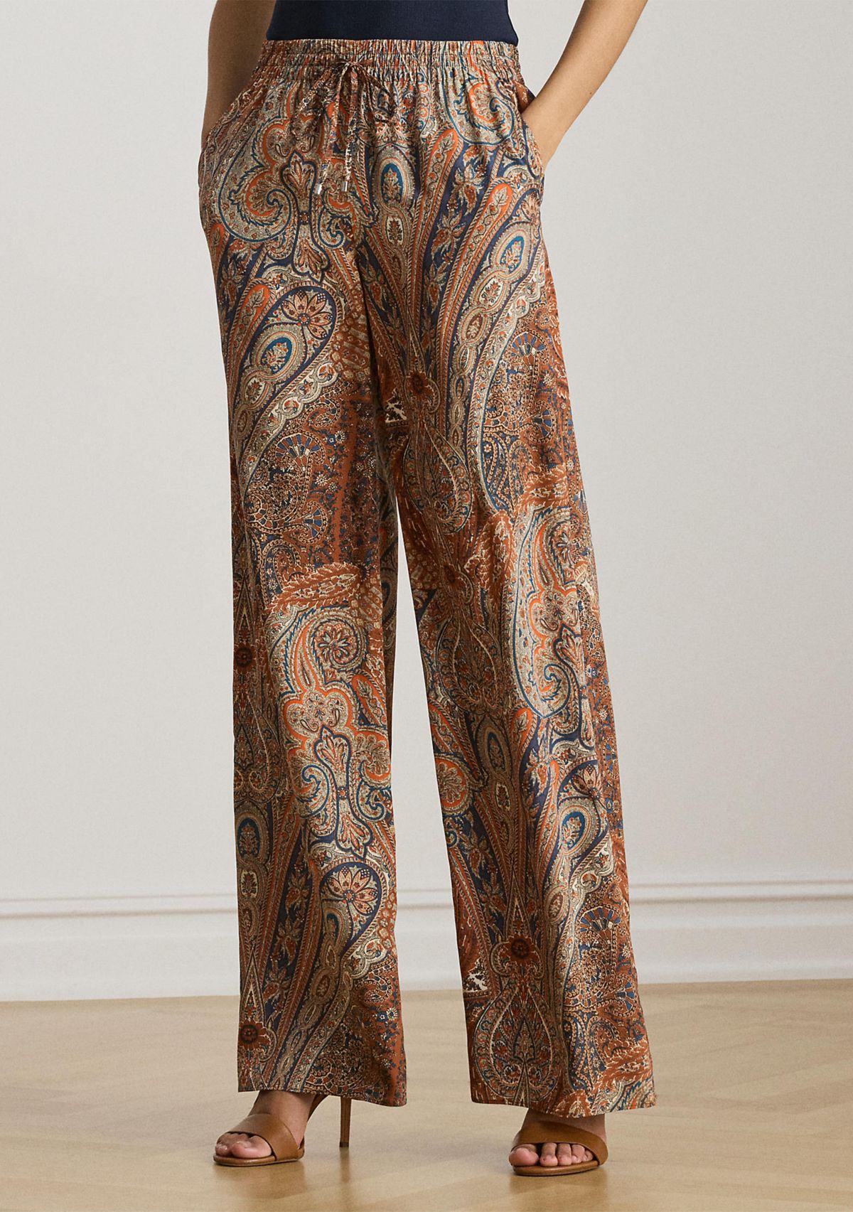 Petite Paisley Crepe Wide-Leg Pants