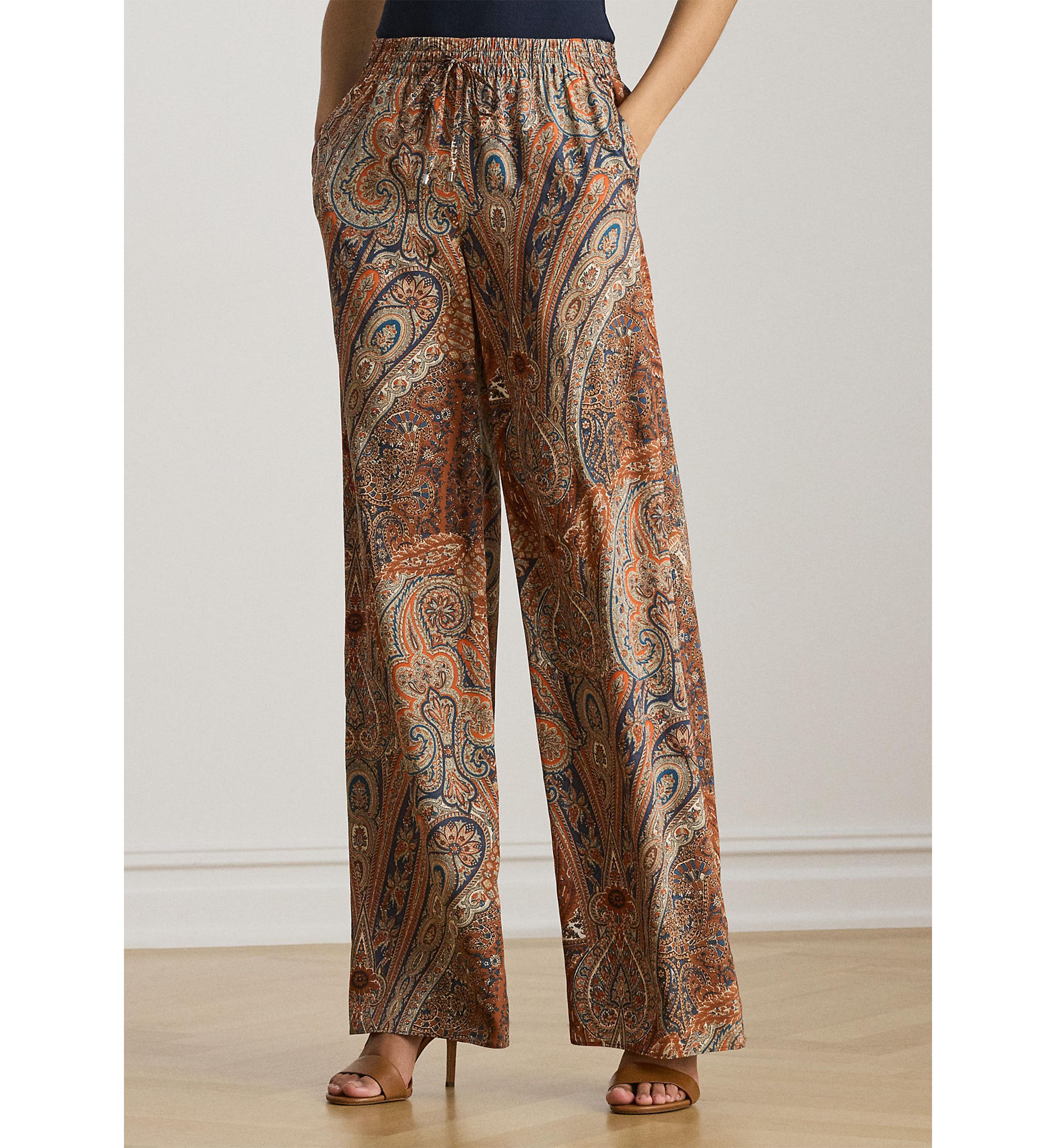 Petite Paisley Crepe Wide-Leg Pants