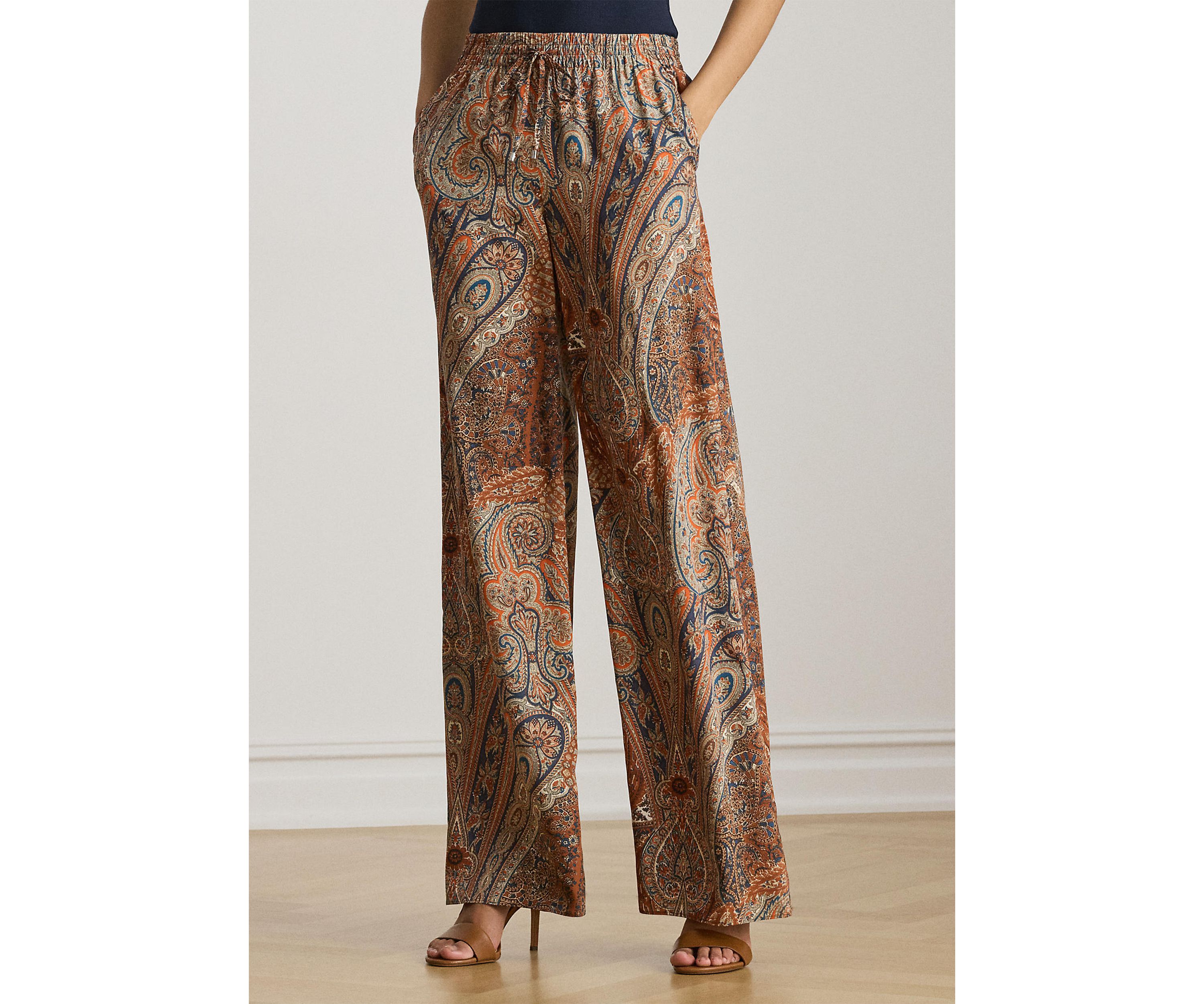 Petite Paisley Crepe Wide-Leg Pants
