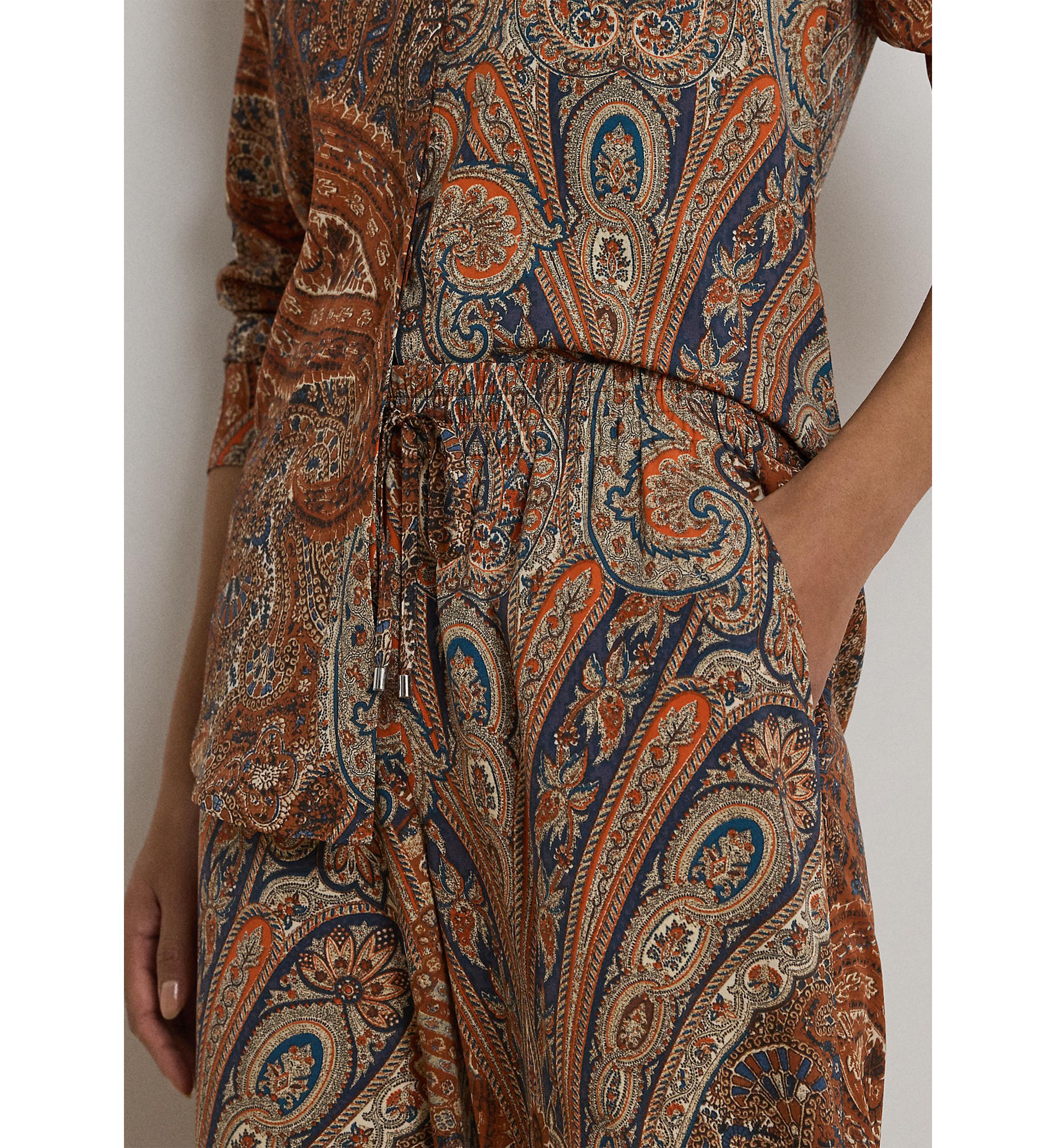 Petite Paisley Crepe Wide-Leg Pants