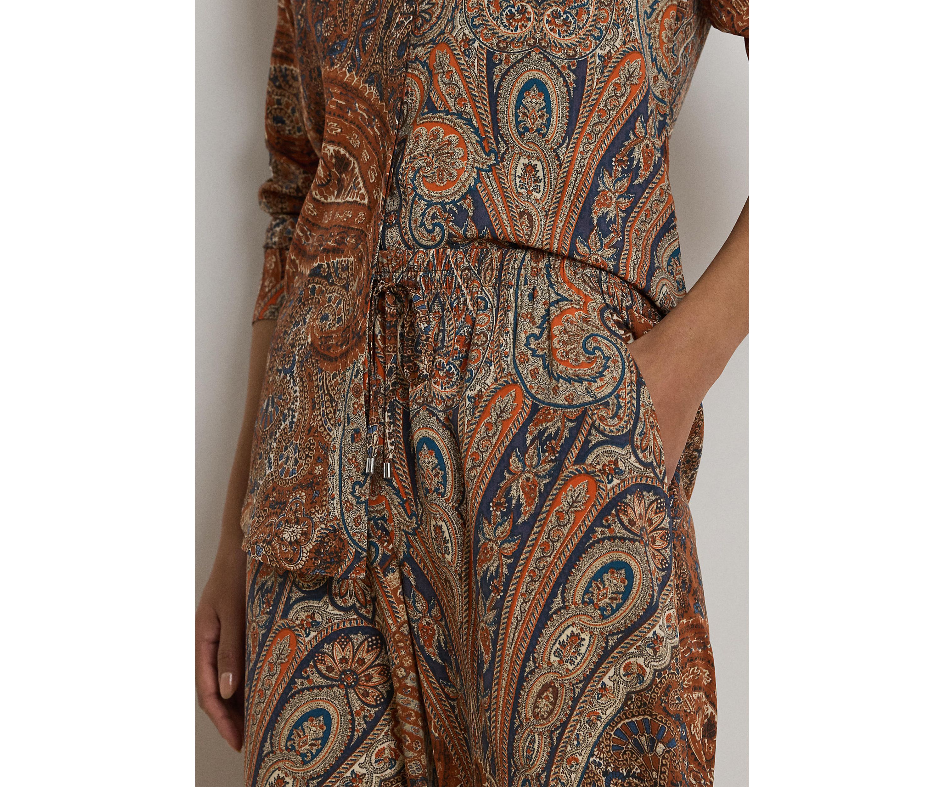 Petite Paisley Crepe Wide-Leg Pants