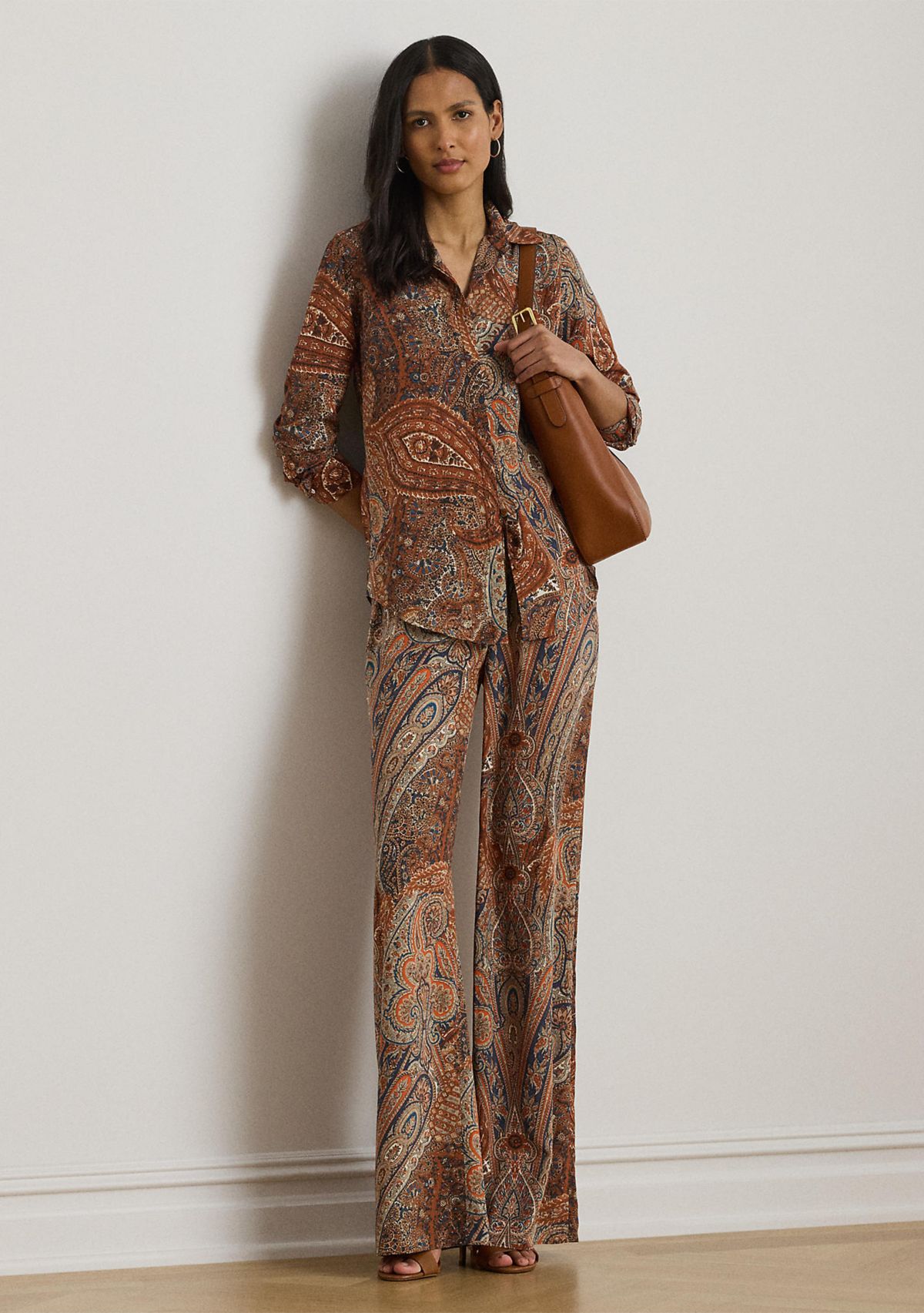 Petite Paisley Crepe Wide-Leg Pants