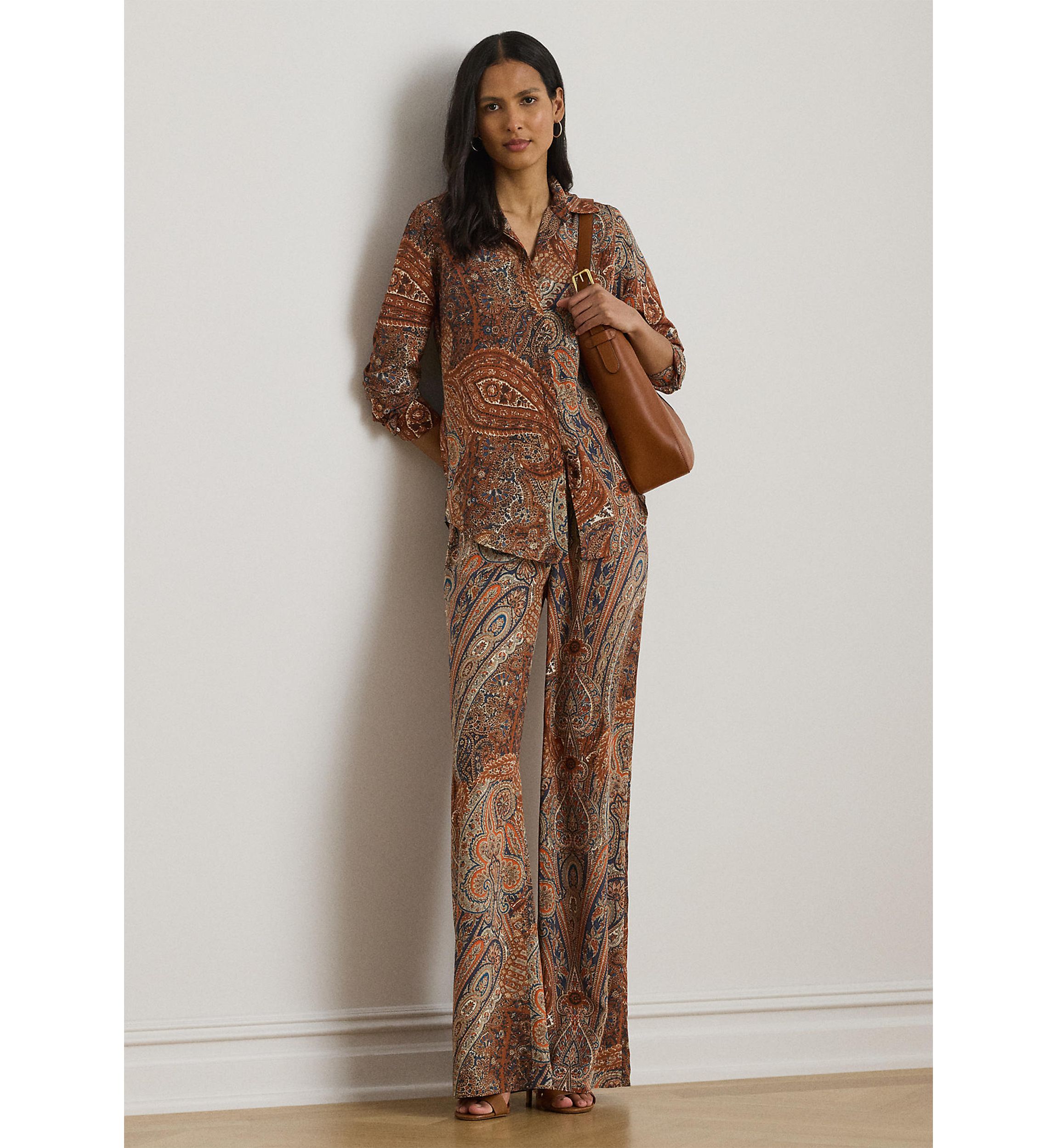 Petite Paisley Crepe Wide-Leg Pants