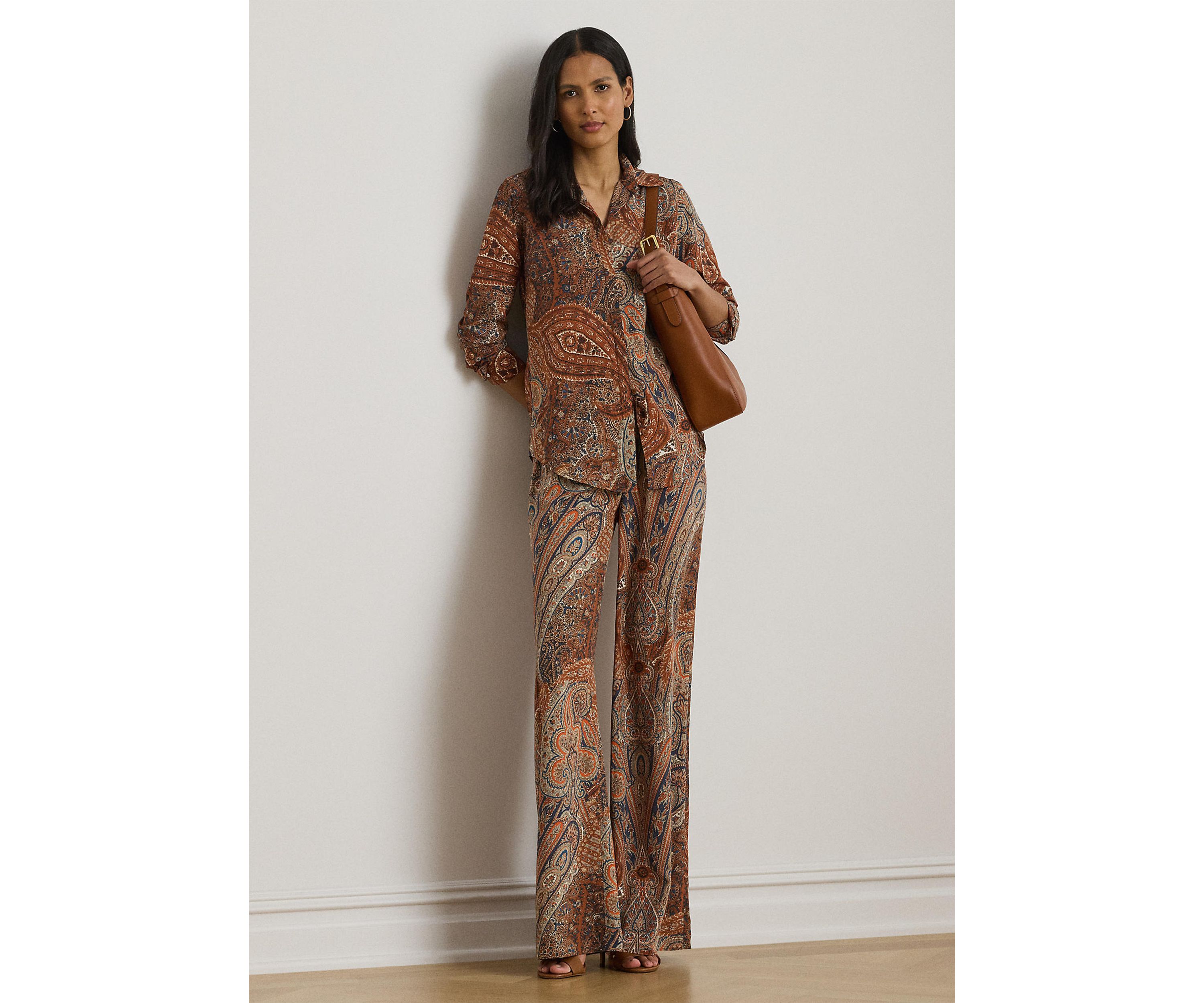 Petite Paisley Crepe Wide-Leg Pants