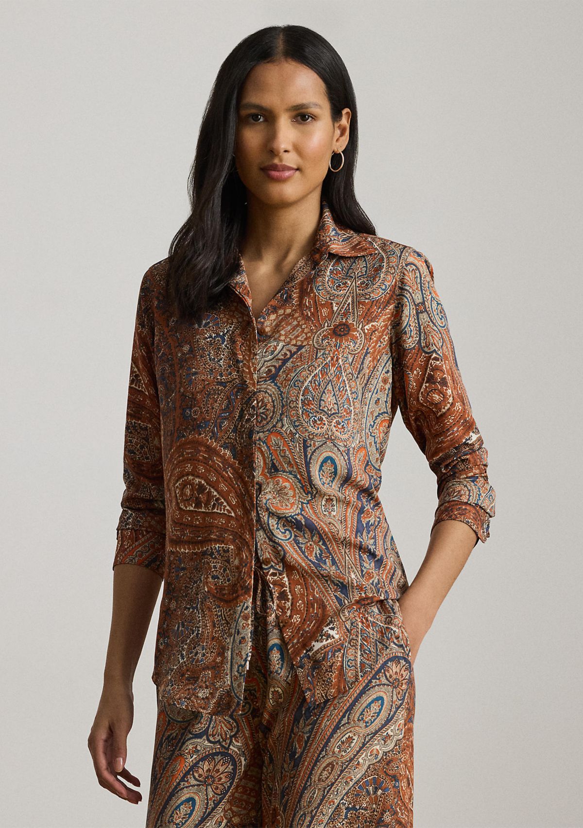 Petite Classic Fit Paisley Crepe Shirt