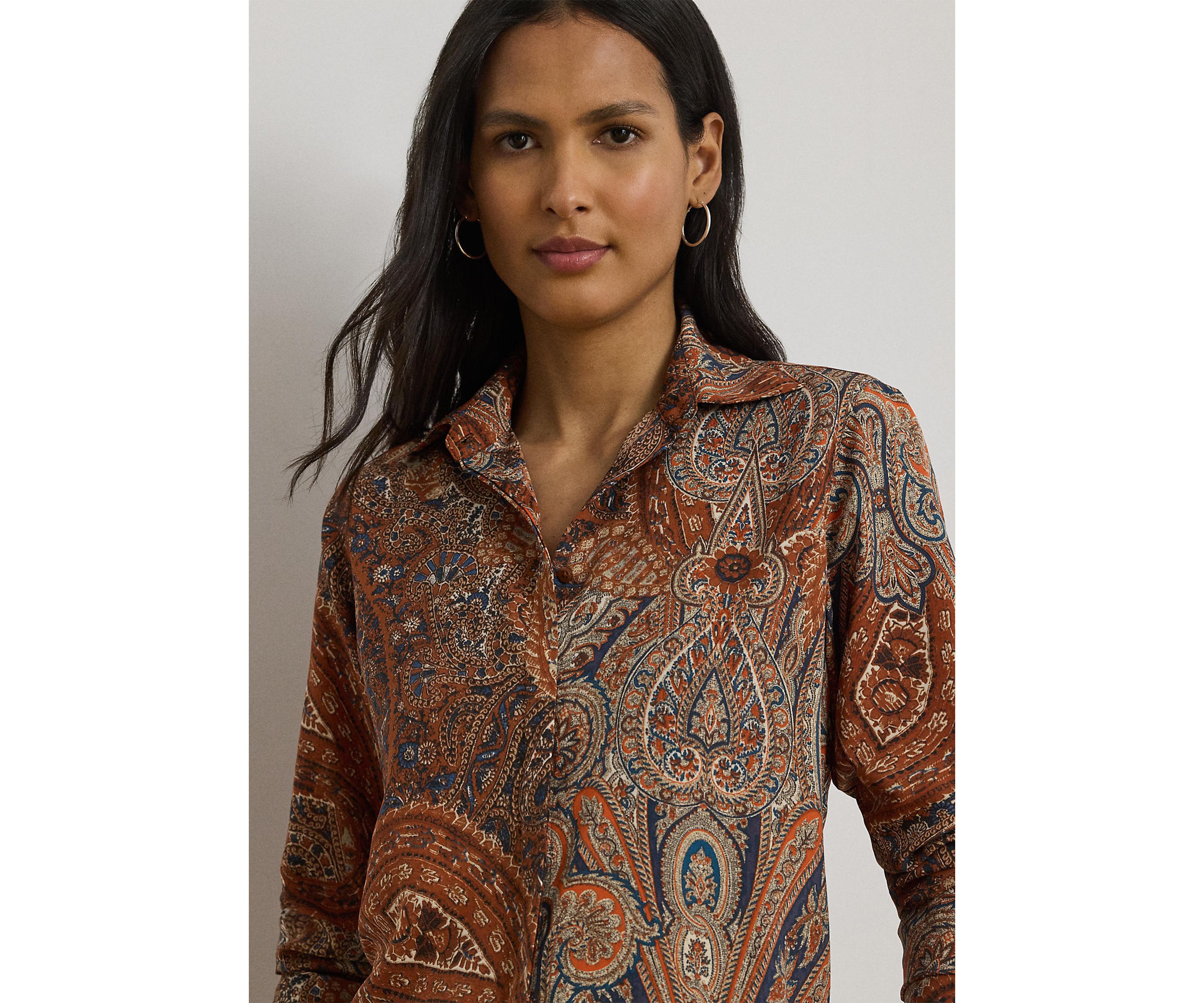 Petite Classic Fit Paisley Crepe Shirt