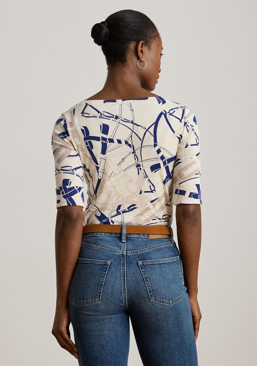 Petite Belting-Print Cotton Boatneck Tee
