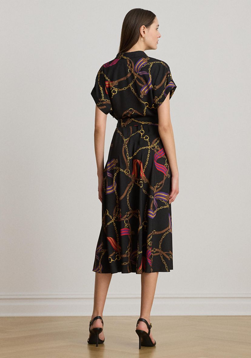 Petite Belting-Print Belted Crepe Dress