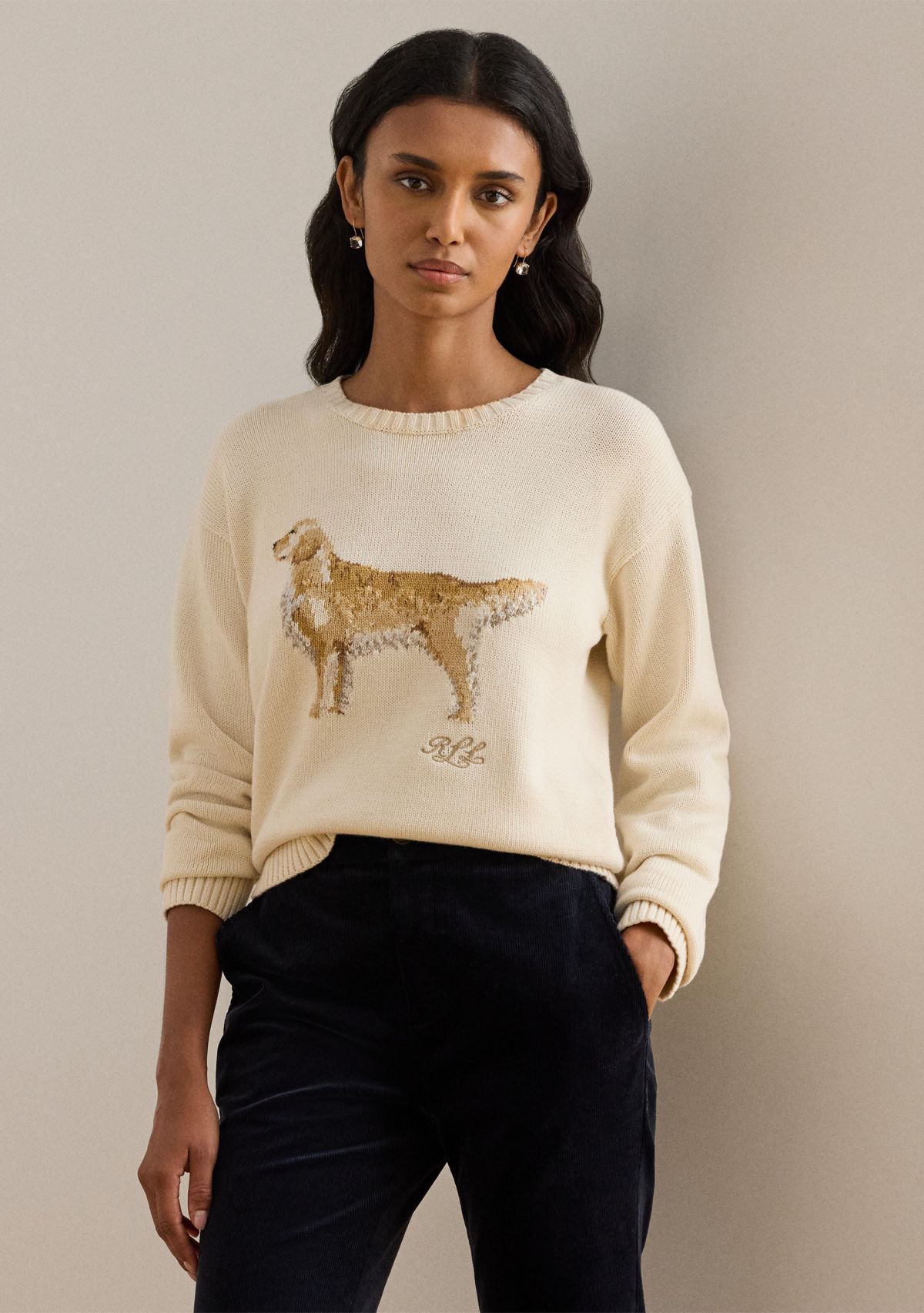 Petite Intarsia-Knit Golden Retriever Sweater