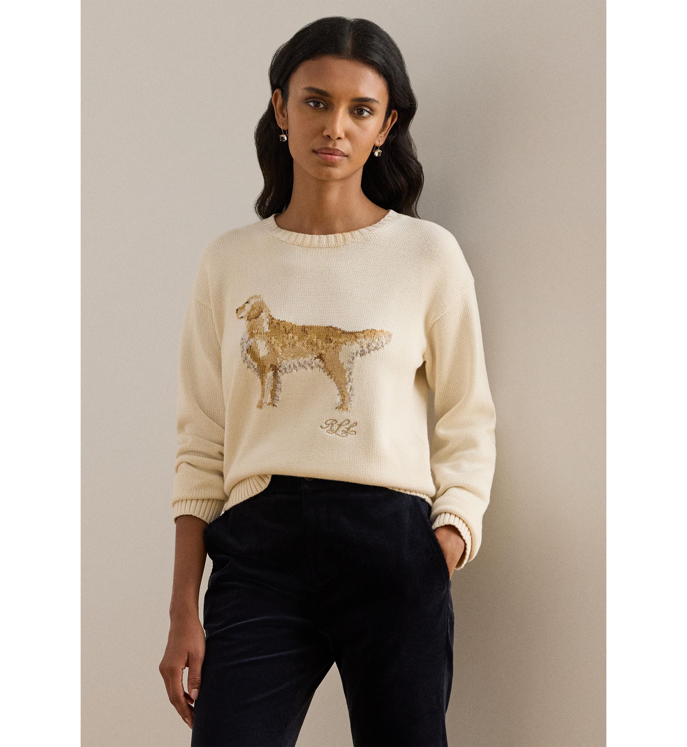 Petite Intarsia-Knit Golden Retriever Sweater