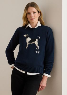 Lauren Ralph Lauren Petite Intarsia-Knit Dog Cotton Sweater | Belk