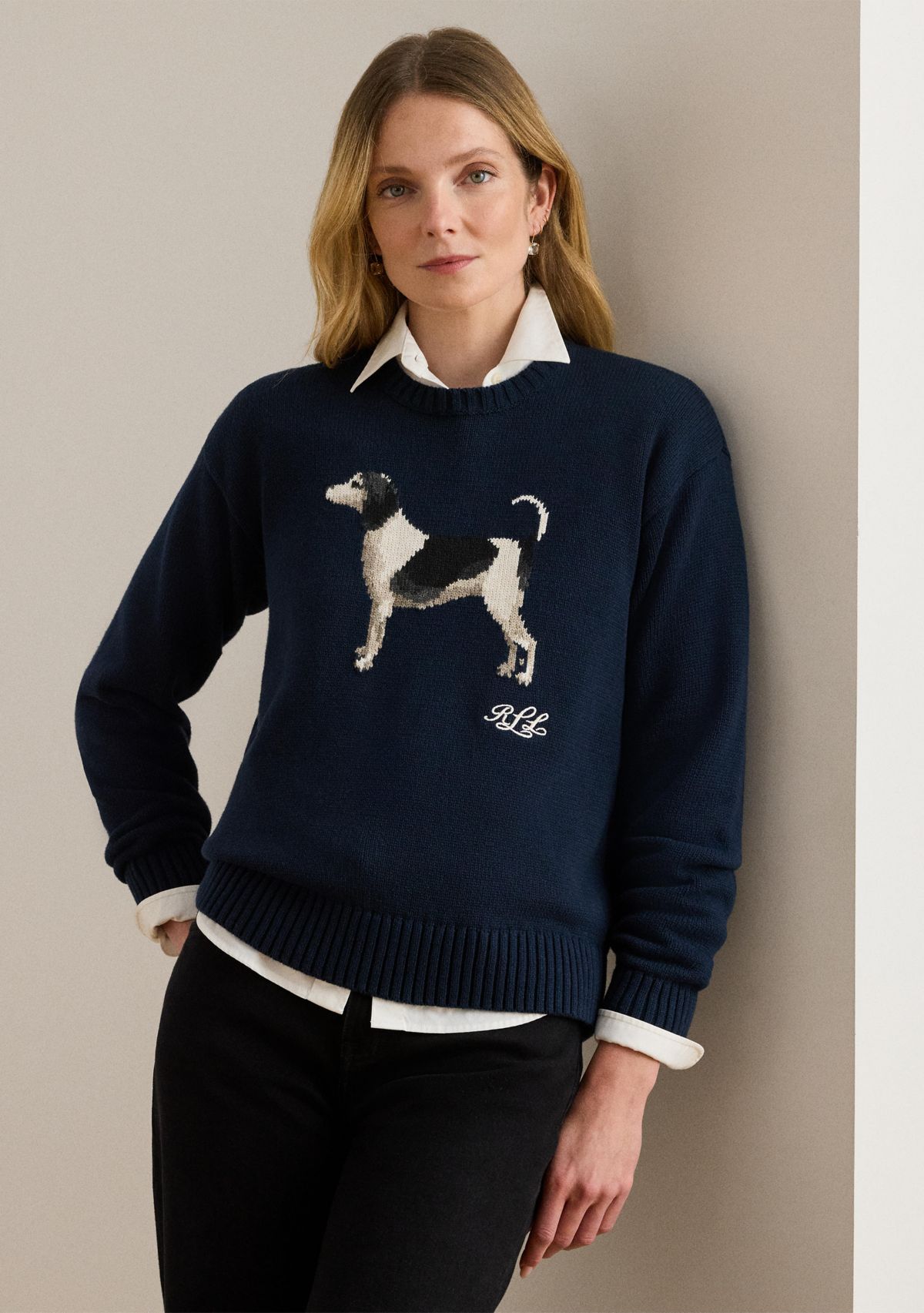 Petite Intarsia-Knit Dog Cotton Sweater