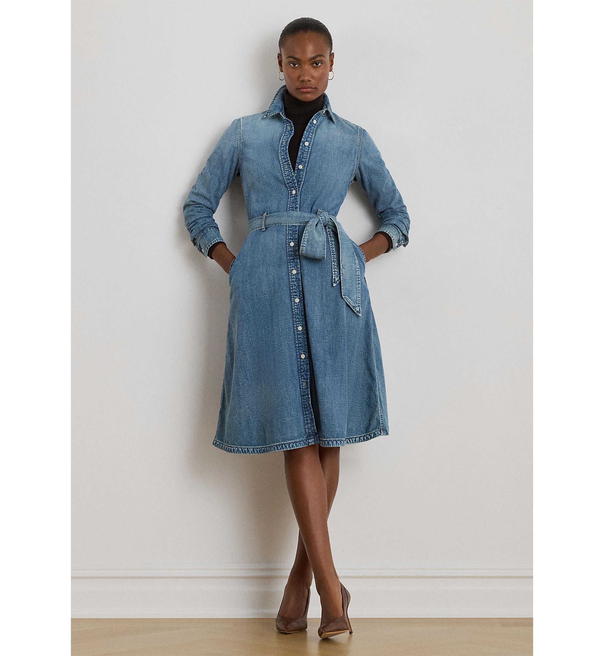 Petite Belted Denim Shirtdress