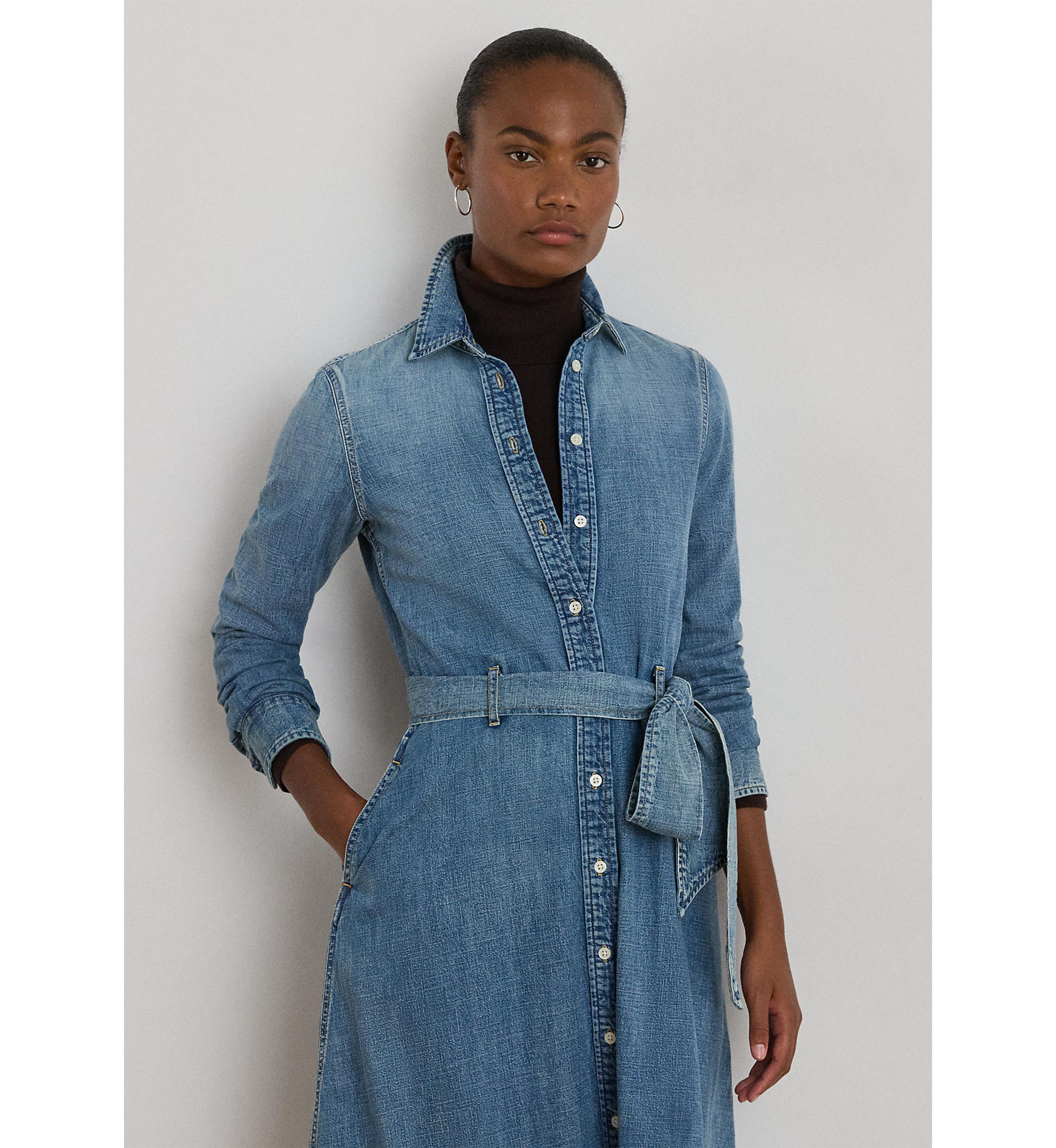 Petite Belted Denim Shirtdress