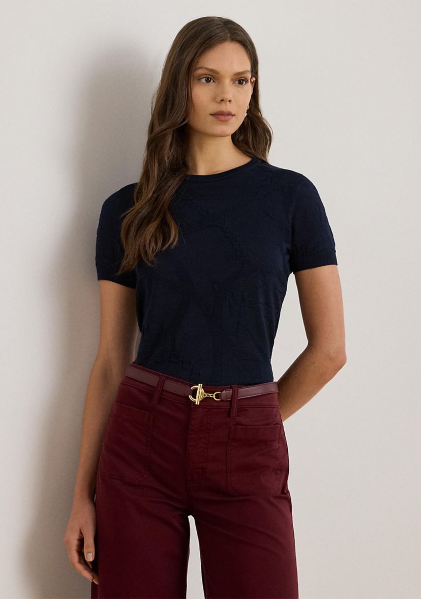 Petite Belting-Motif Short-Sleeve Sweater