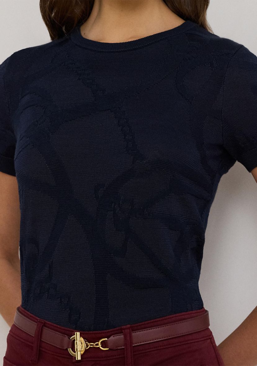 Petite Belting-Motif Short-Sleeve Sweater