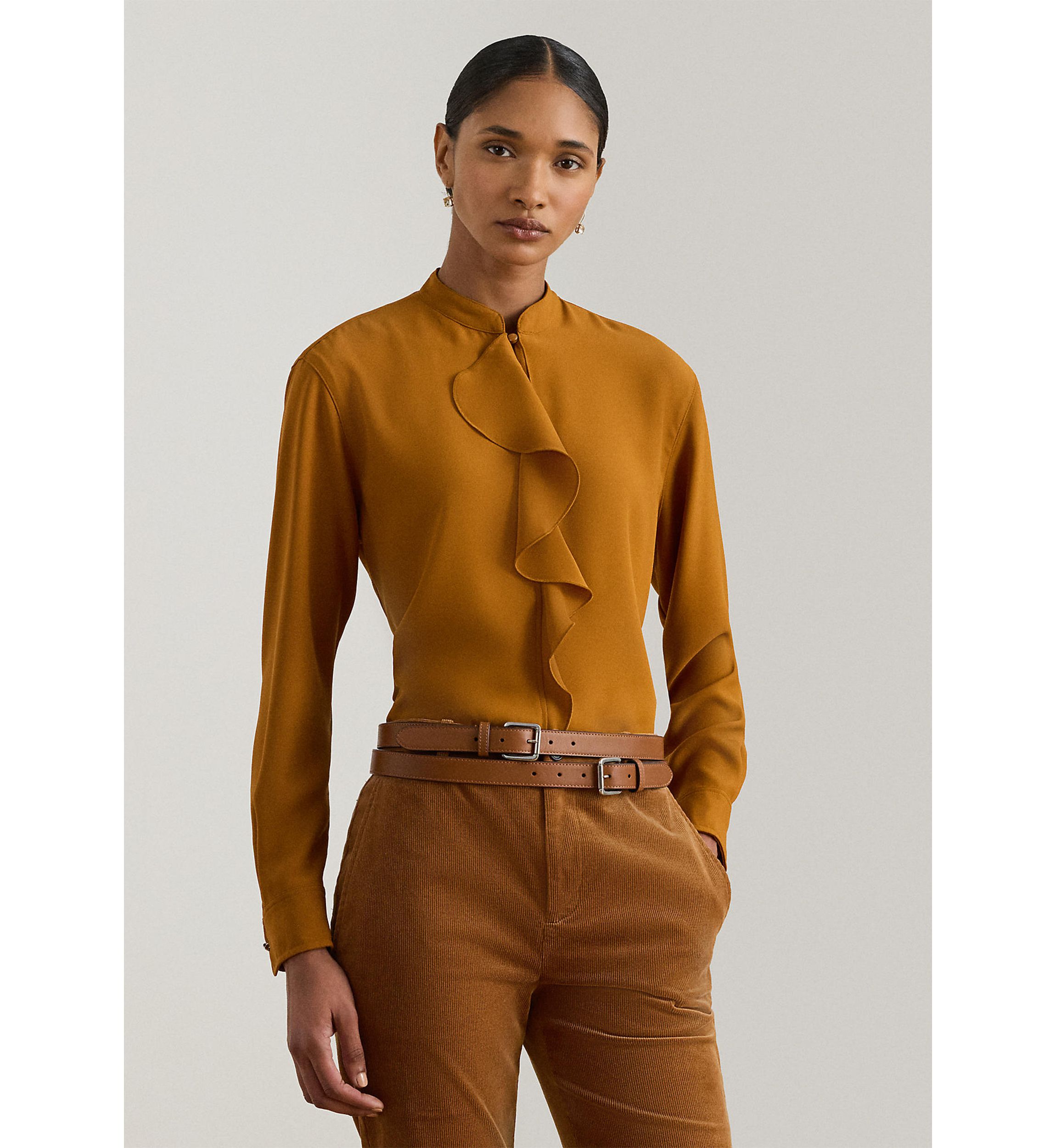 Petite Ruffle-Trimmed Georgette Tunic