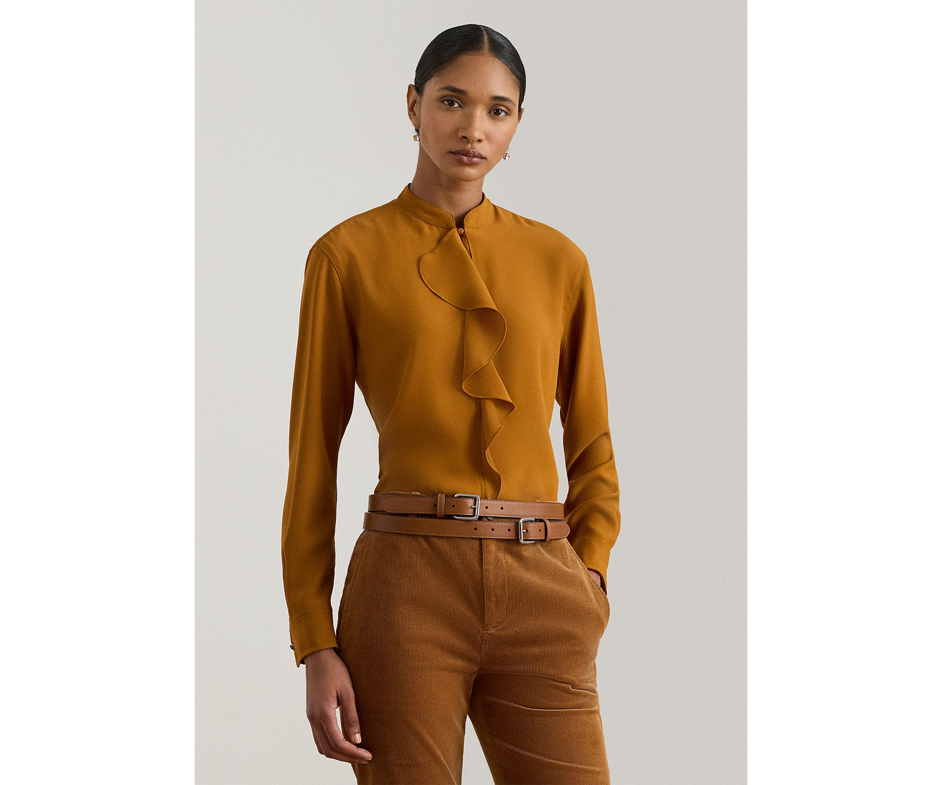 Petite Ruffle-Trimmed Georgette Tunic