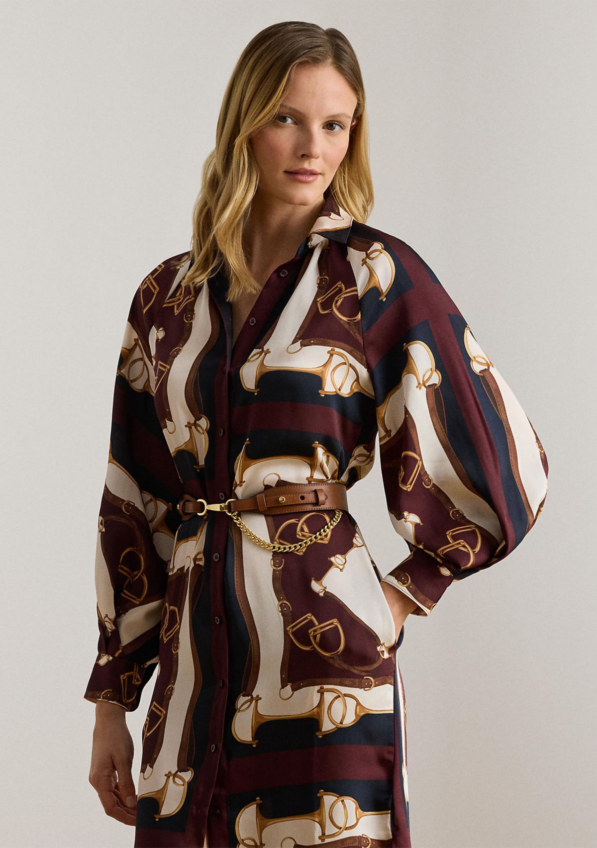Petite Equestrian-Print Twill Midi Shirtdress