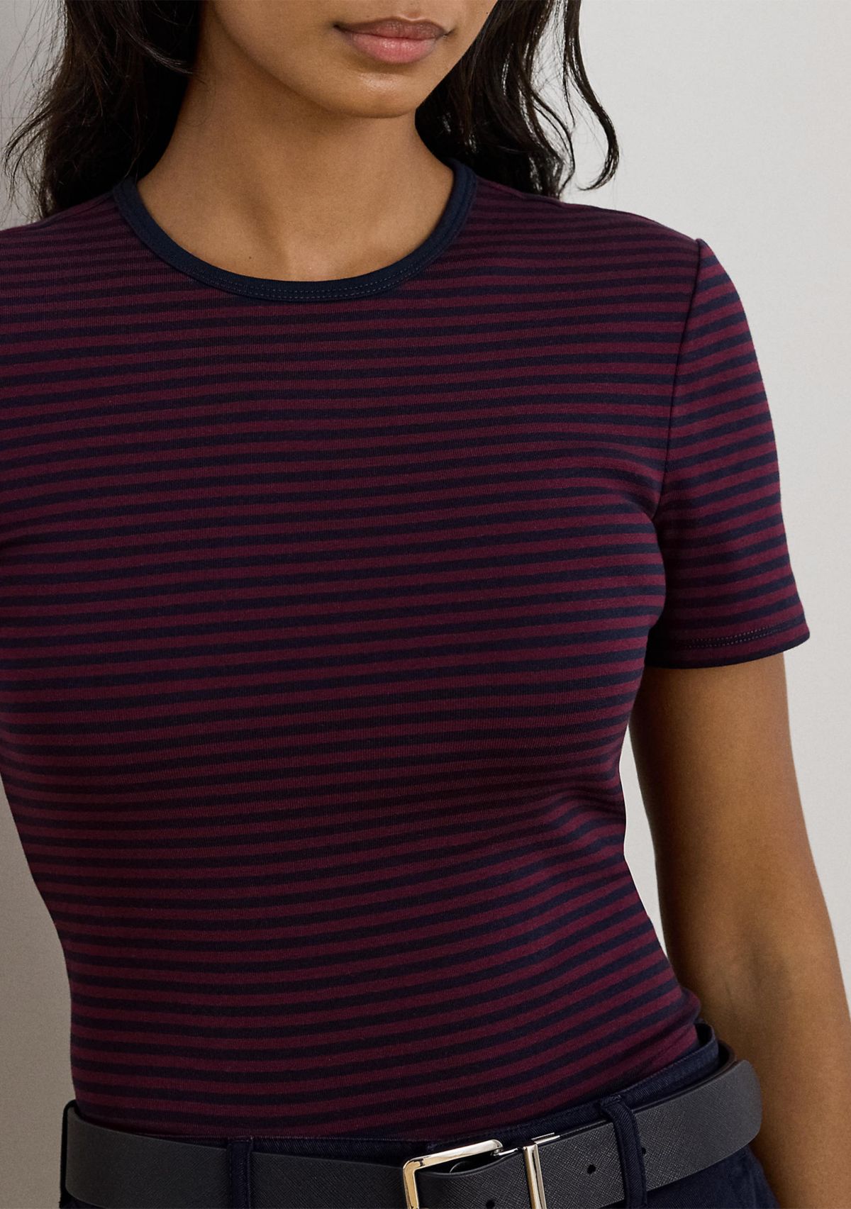 Petite Striped Stretch Cotton Crewneck Tee