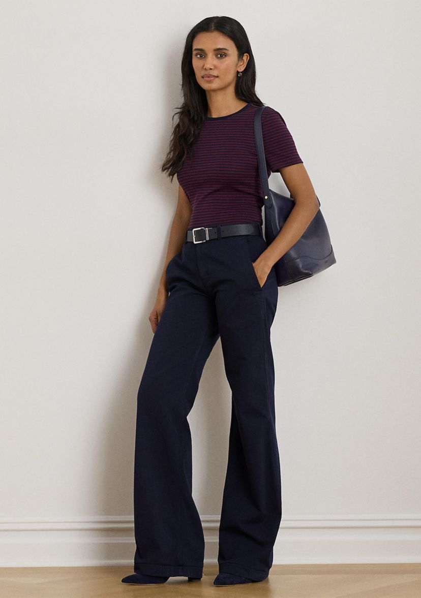 Petite Striped Stretch Cotton Crewneck Tee